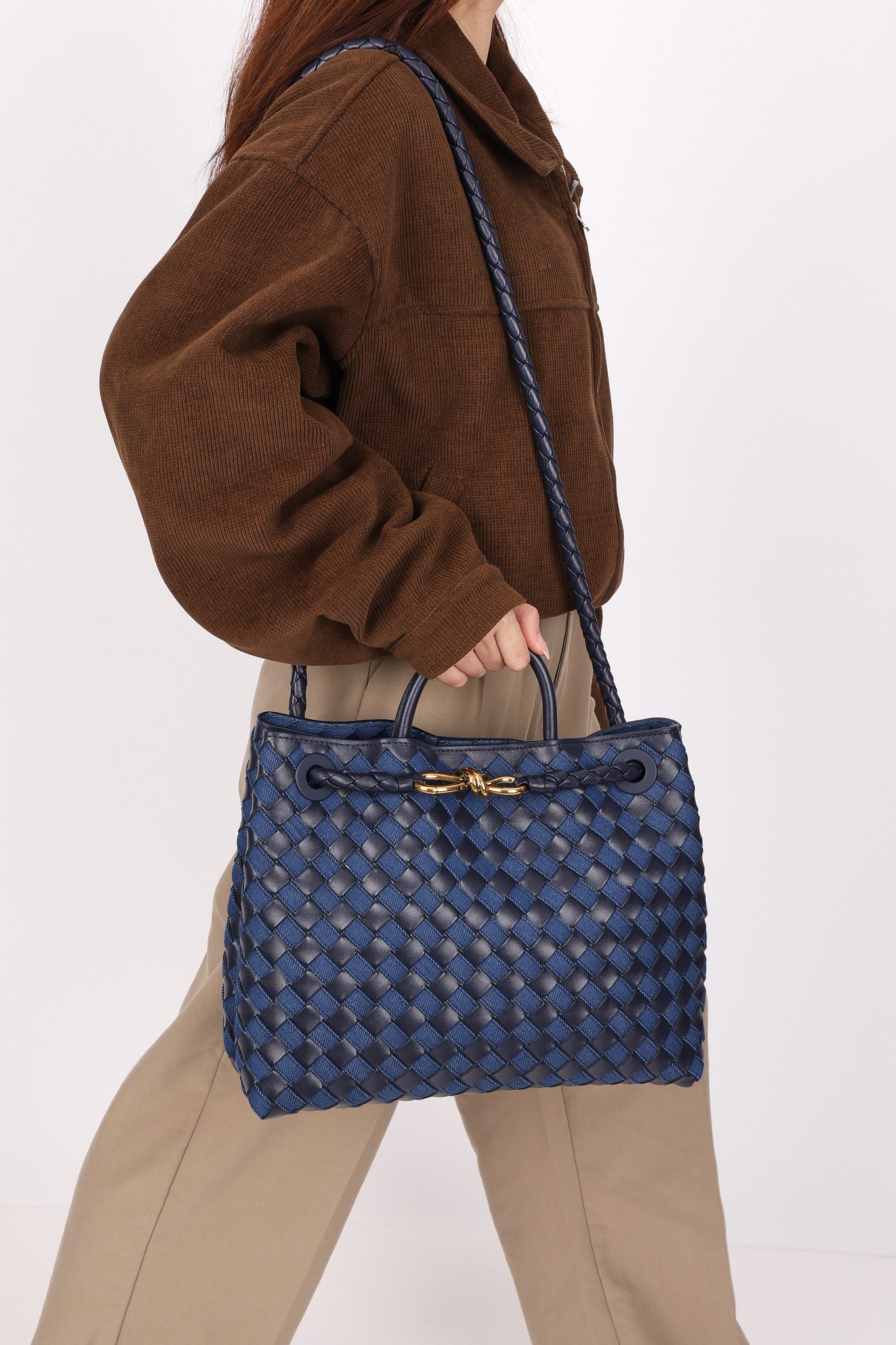 Limited Edition Bottega Veneta Medium Denim and Lambskin Intrecciato Andiamo Bag