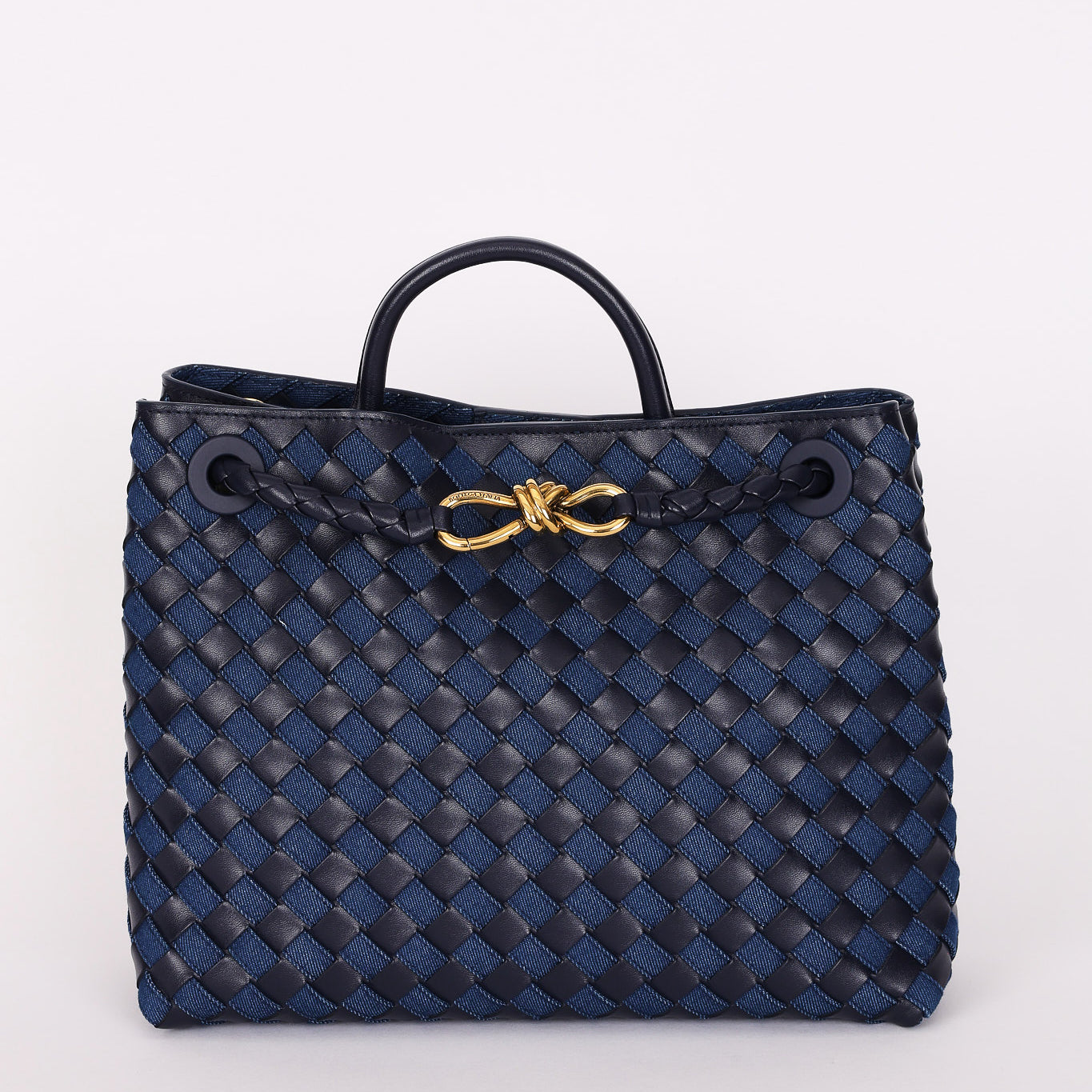 Limited Edition Bottega Veneta Medium Denim and Lambskin Intrecciato Andiamo Bag