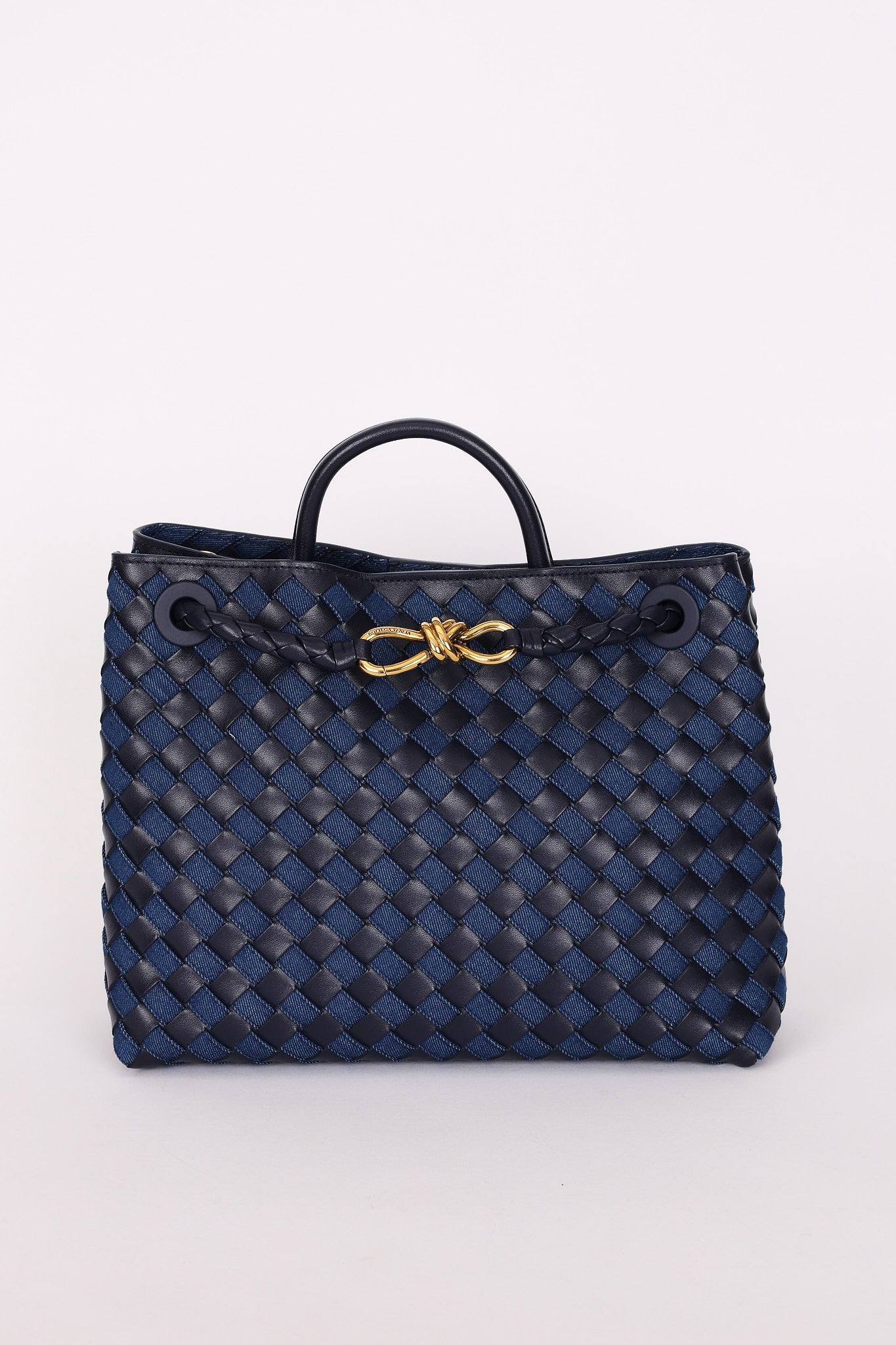 Limited Edition Bottega Veneta Medium Denim and Lambskin Intrecciato Andiamo Bag