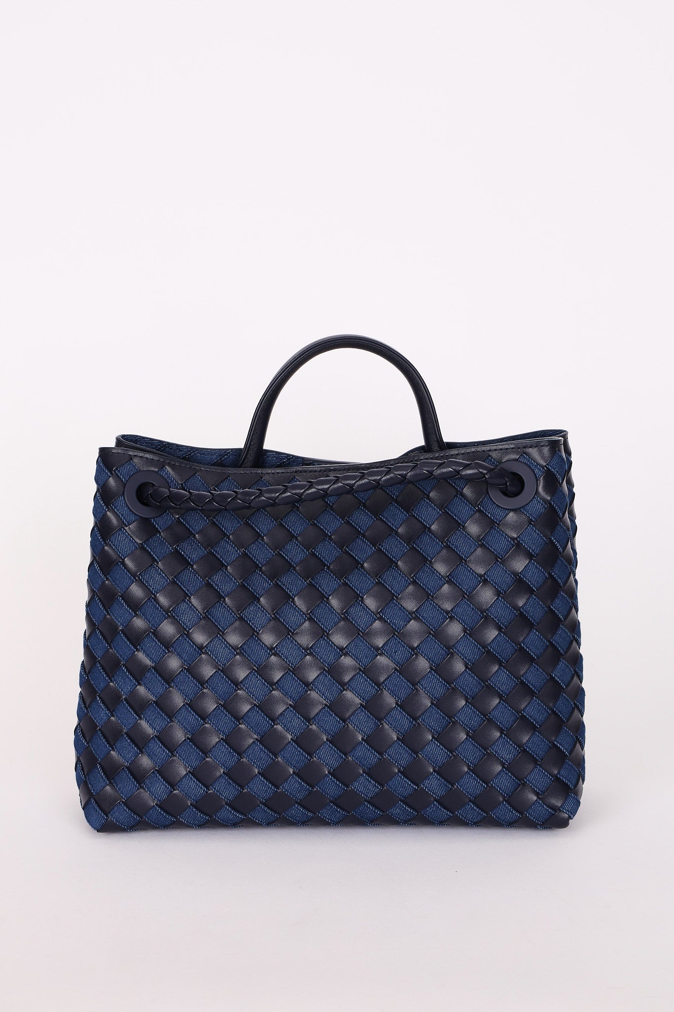 Limited Edition Bottega Veneta Medium Denim and Lambskin Intrecciato Andiamo Bag