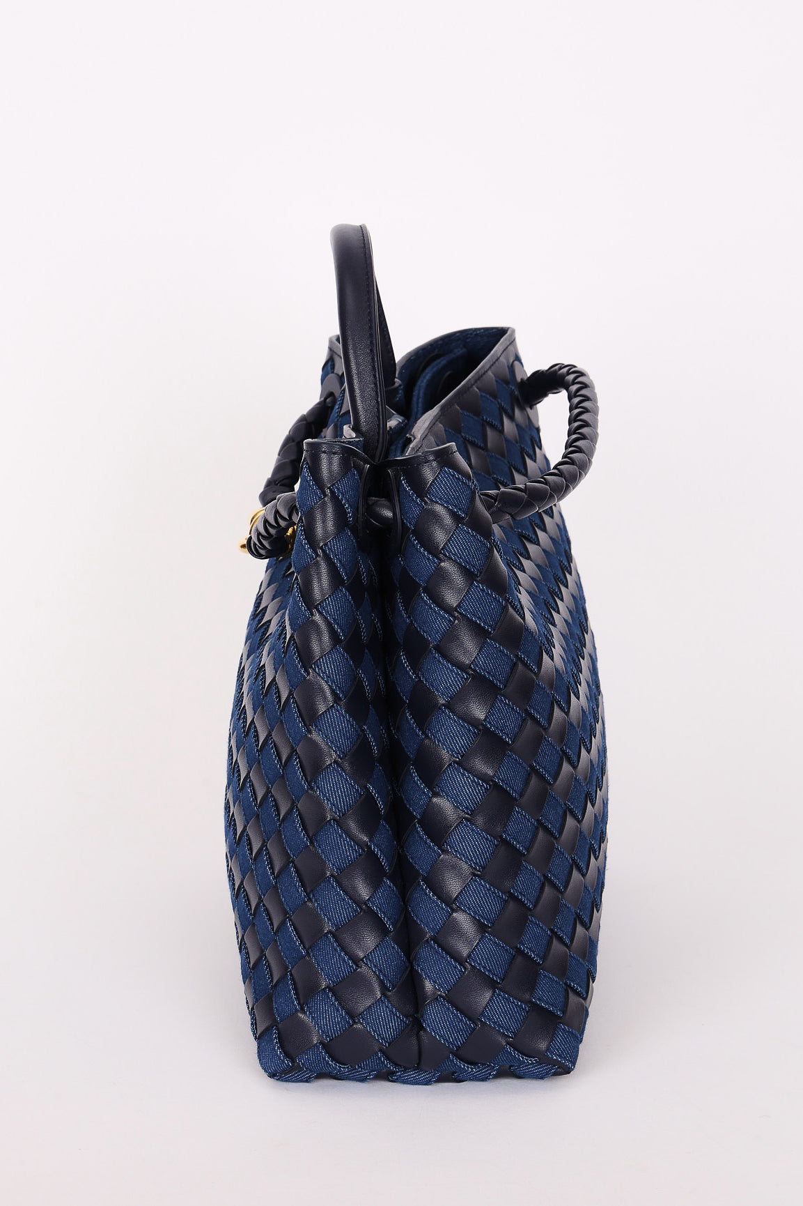 Limited Edition Bottega Veneta Medium Denim and Lambskin Intrecciato Andiamo Bag