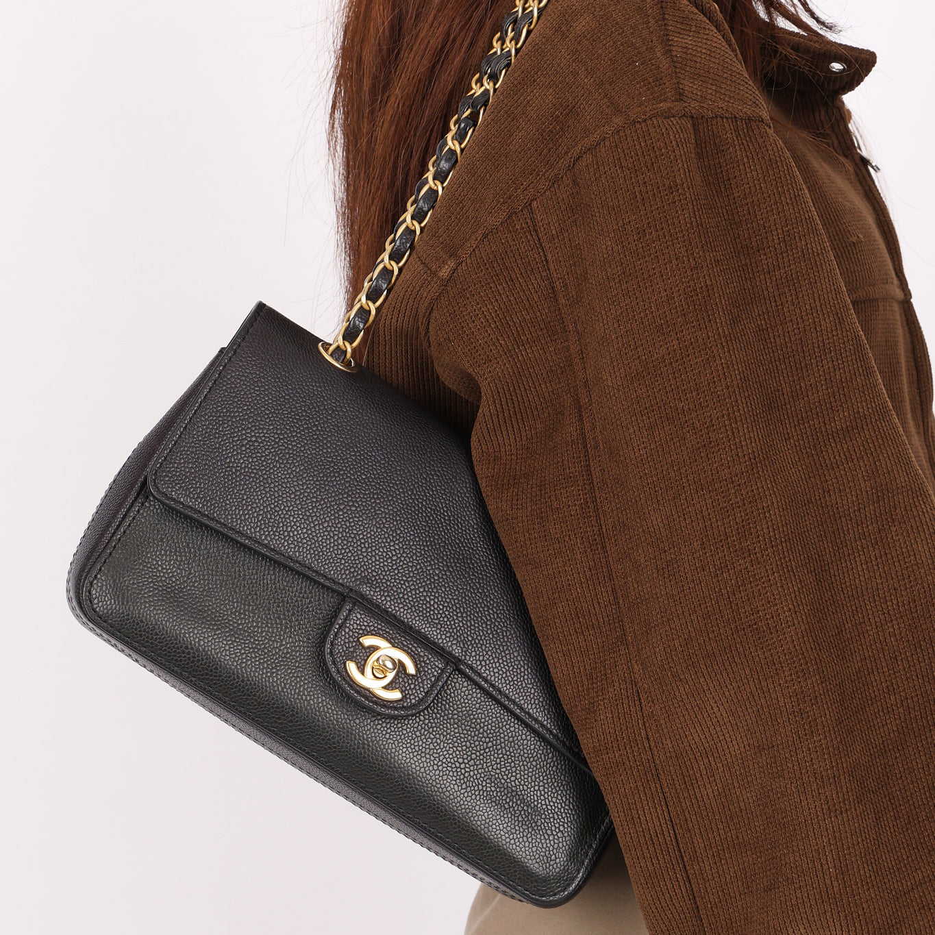 Chanel Medium Naked Classic Double Flap Black Caviar AGHW
