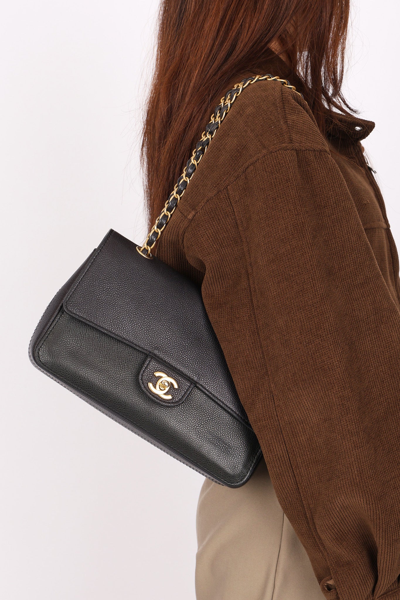 Chanel Medium Naked Classic Double Flap Black Caviar AGHW