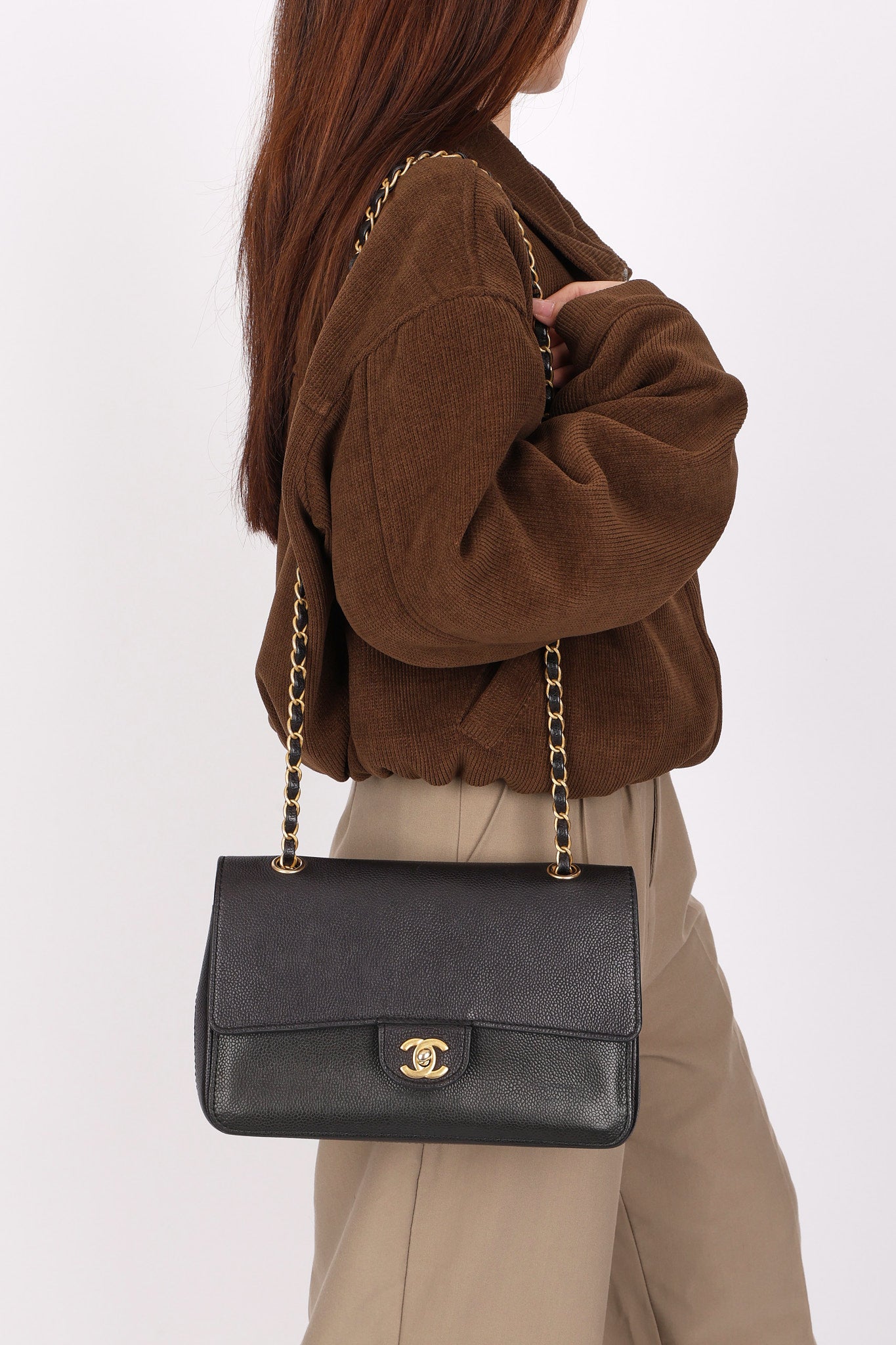 Chanel Medium Naked Classic Double Flap Black Caviar AGHW