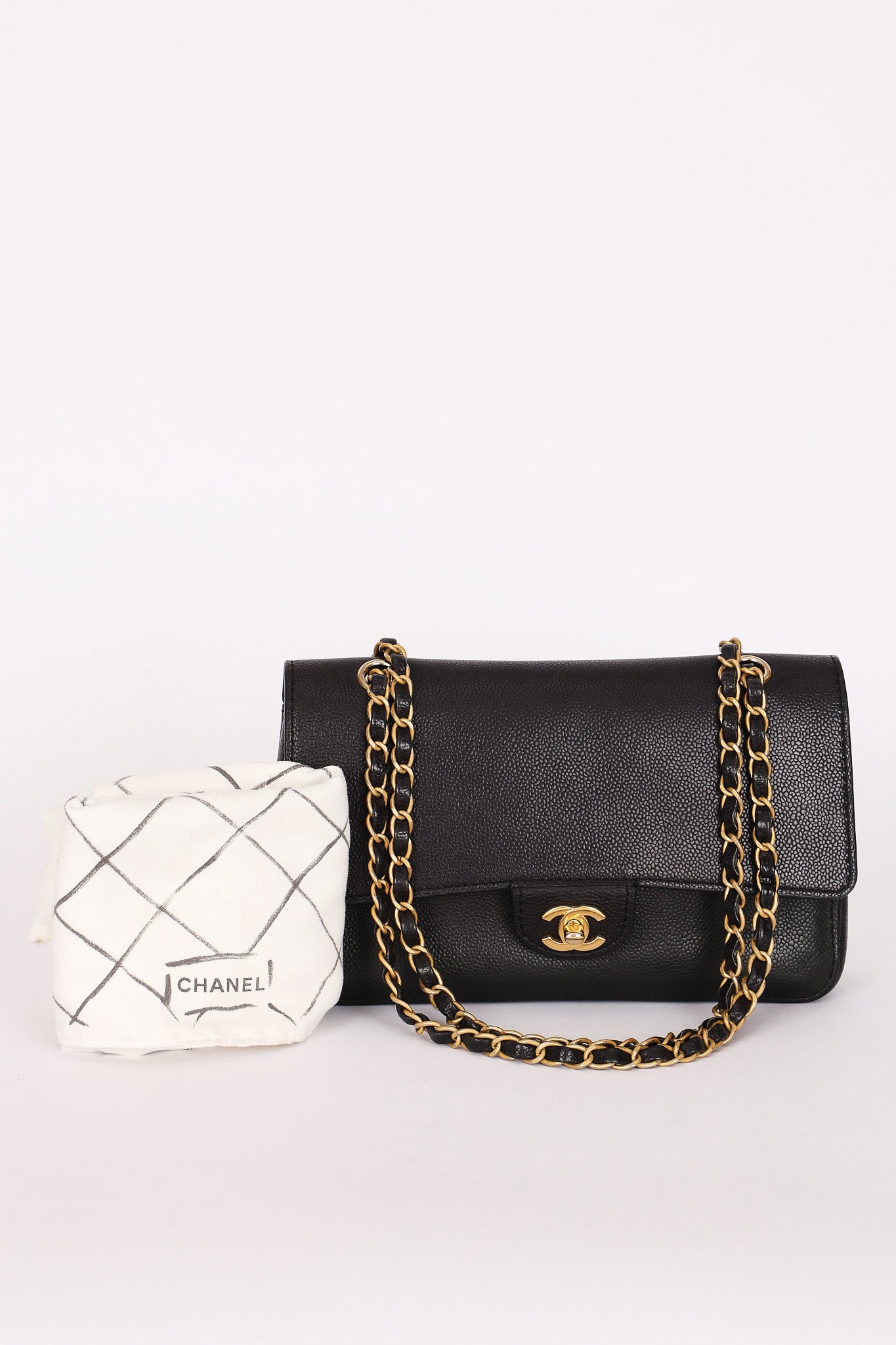 Chanel Medium Naked Classic Double Flap Black Caviar AGHW