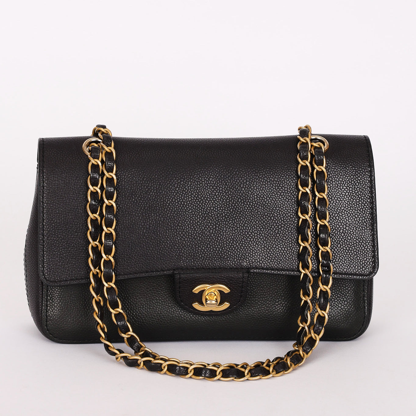 Chanel Medium Naked Classic Double Flap Black Caviar AGHW