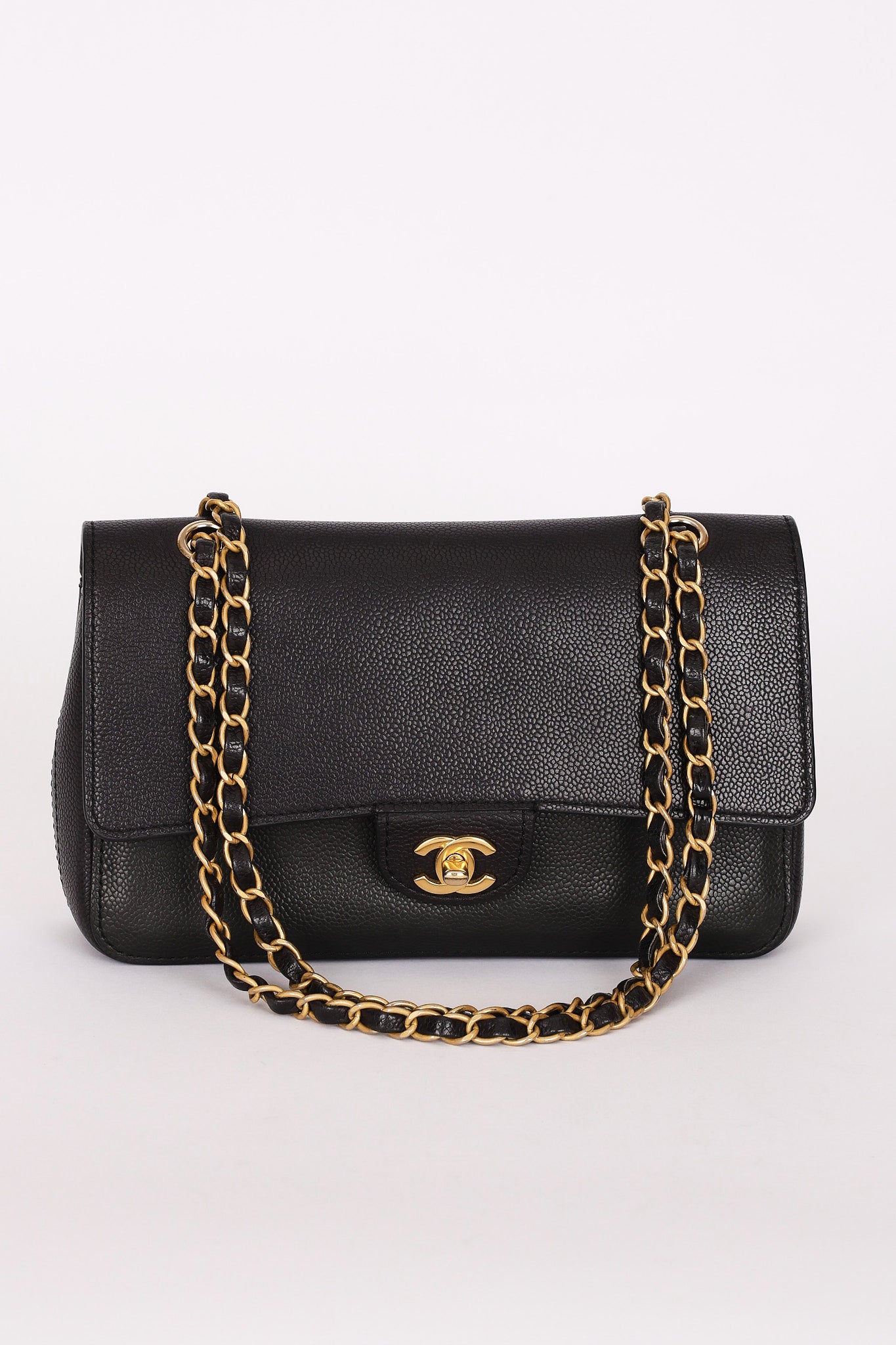 Chanel Medium Naked Classic Double Flap Black Caviar AGHW