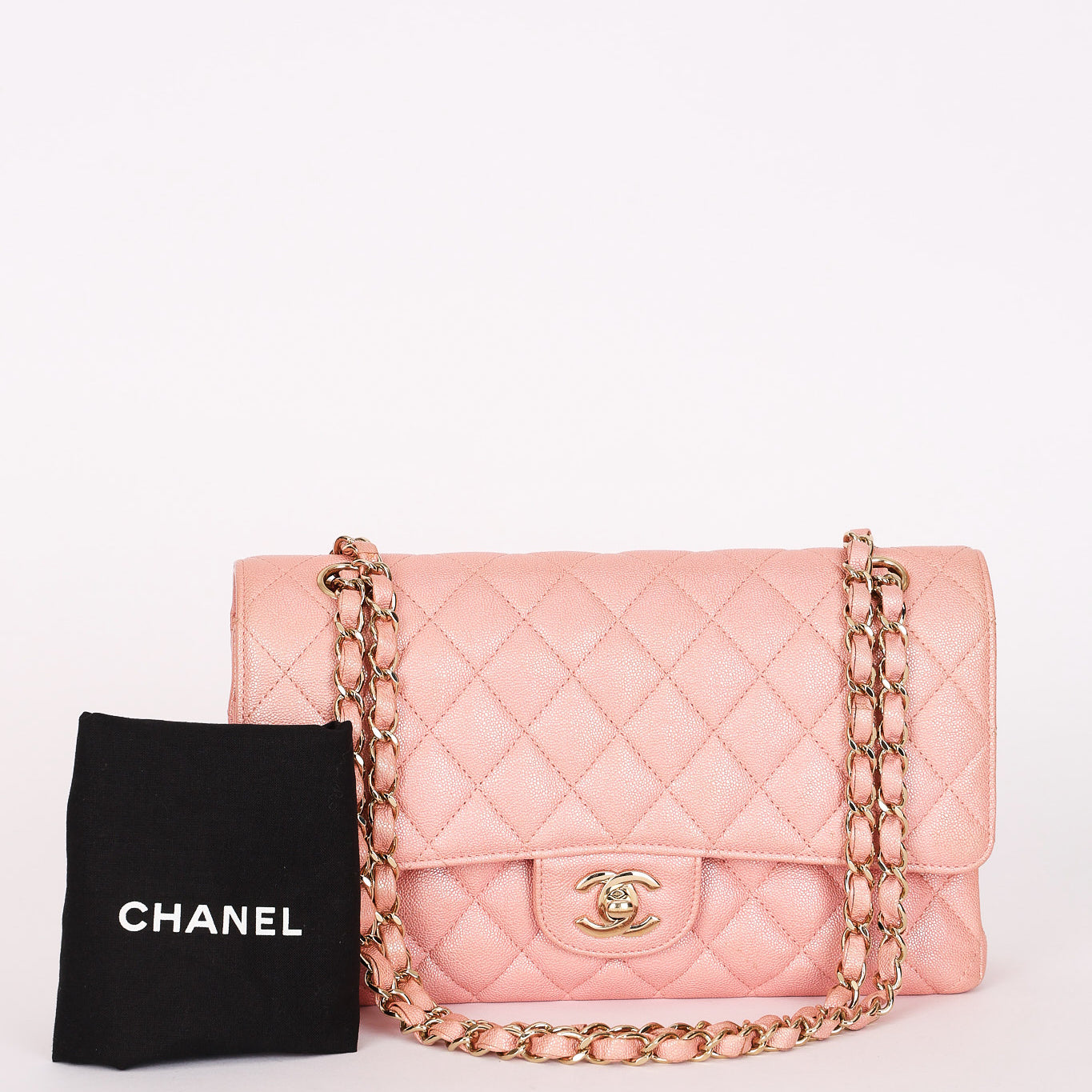 Chanel Medium Classic Double Flap Pink Iridescent Caviar GHW