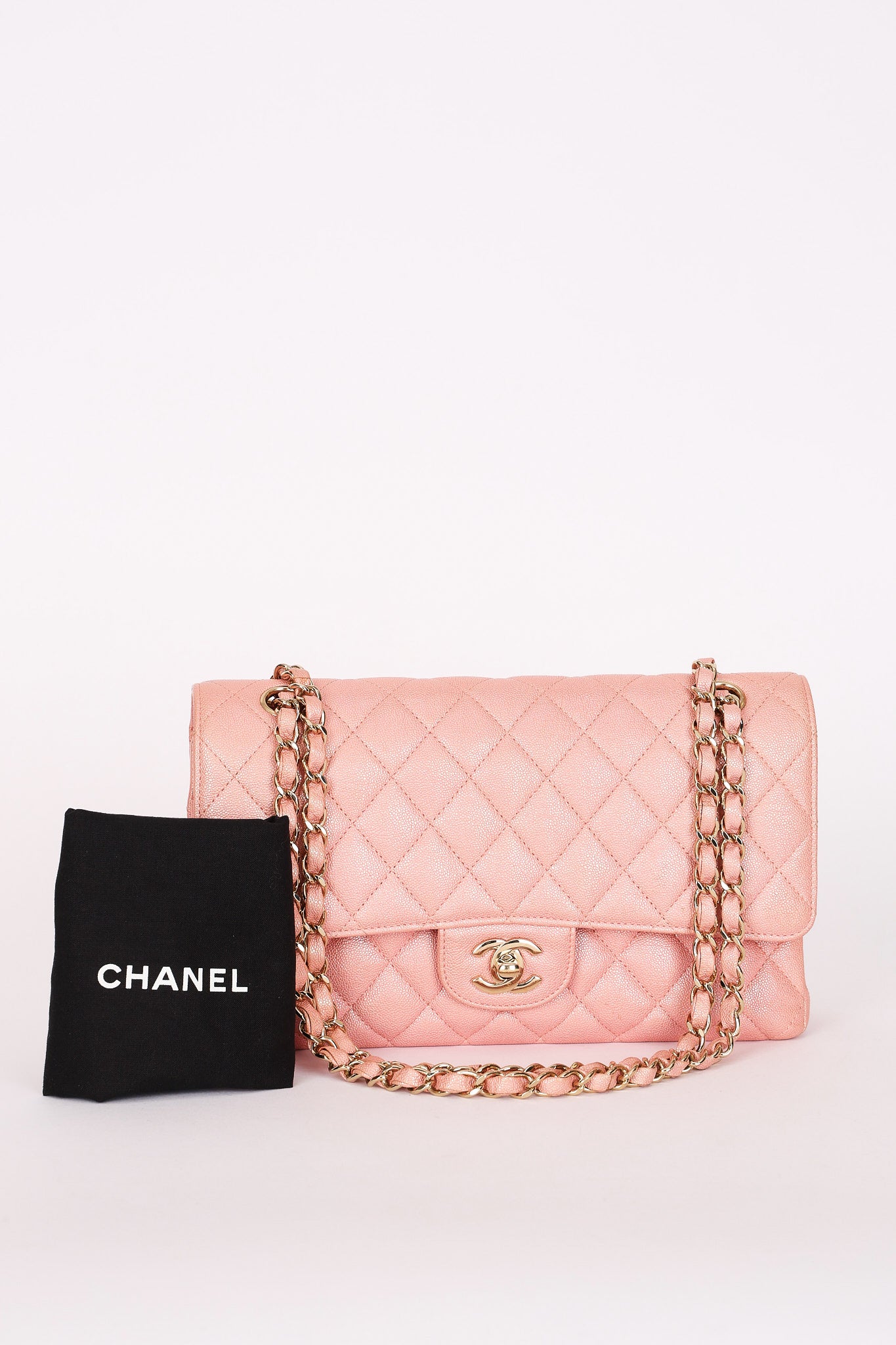 Chanel Medium Classic Double Flap Pink Iridescent Caviar GHW