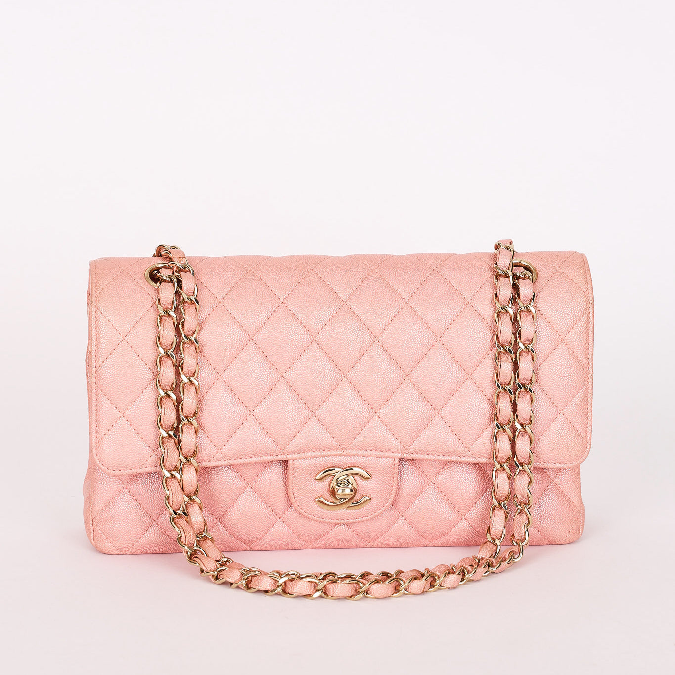 Chanel Medium Classic Double Flap Pink Iridescent Caviar GHW