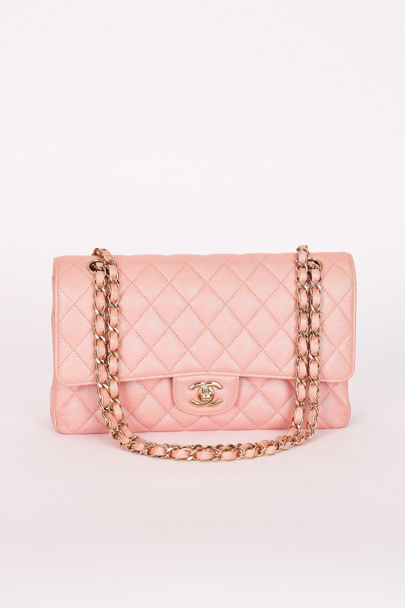 Chanel Medium Classic Double Flap Pink Iridescent Caviar GHW