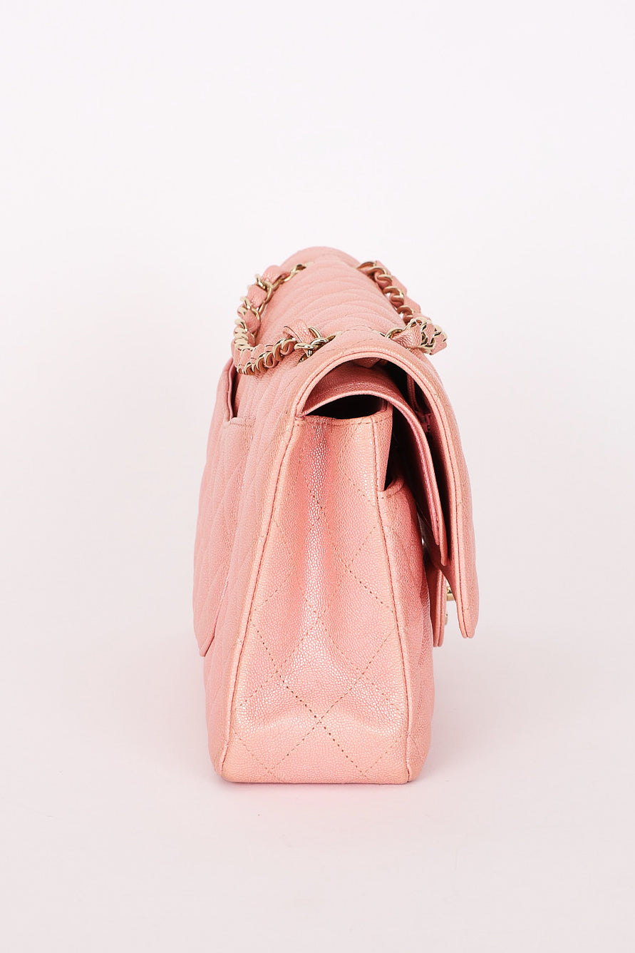 Chanel Medium Classic Double Flap Pink Iridescent Caviar GHW