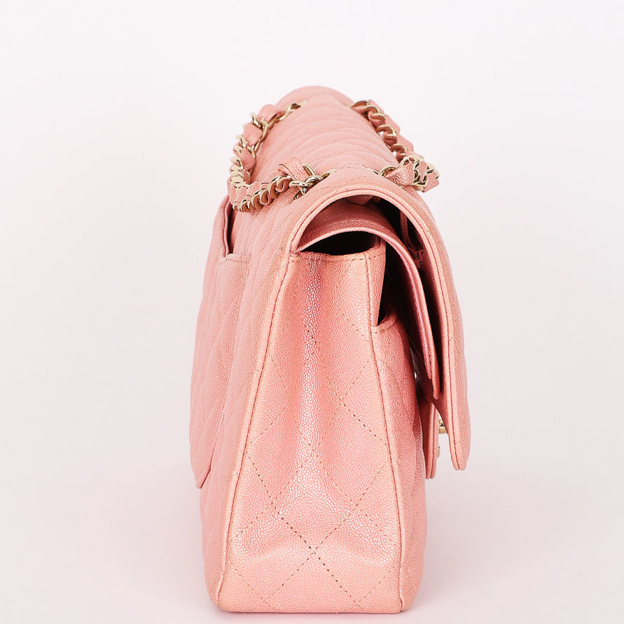 Chanel Medium Classic Double Flap Pink Iridescent Caviar GHW