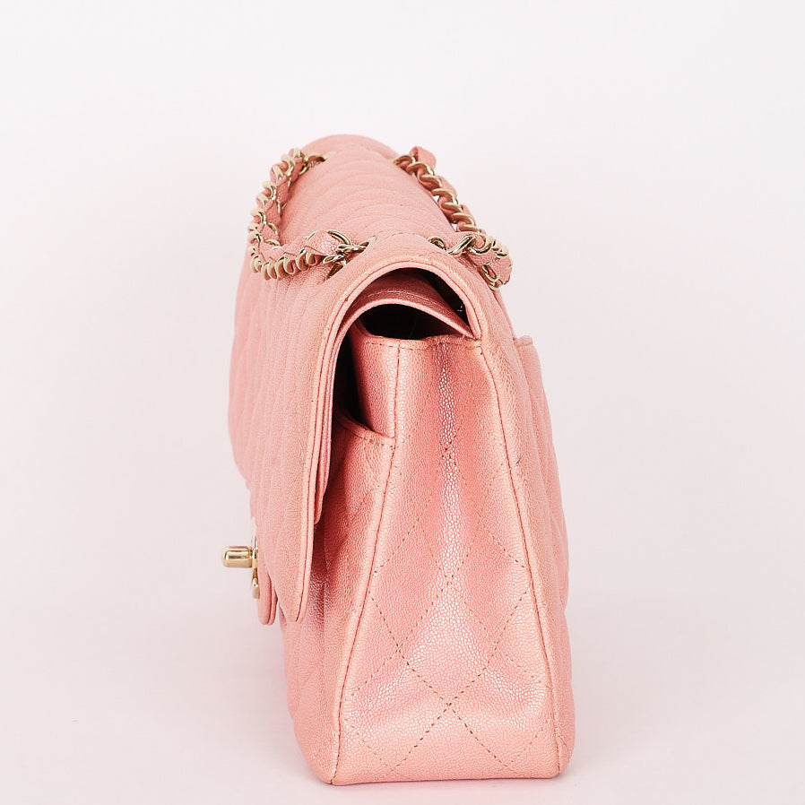 Chanel Medium Classic Double Flap Pink Iridescent Caviar GHW