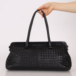 Bottega Veneta Black Intrecciato Frame East West Shoulder Bag - FashioNica