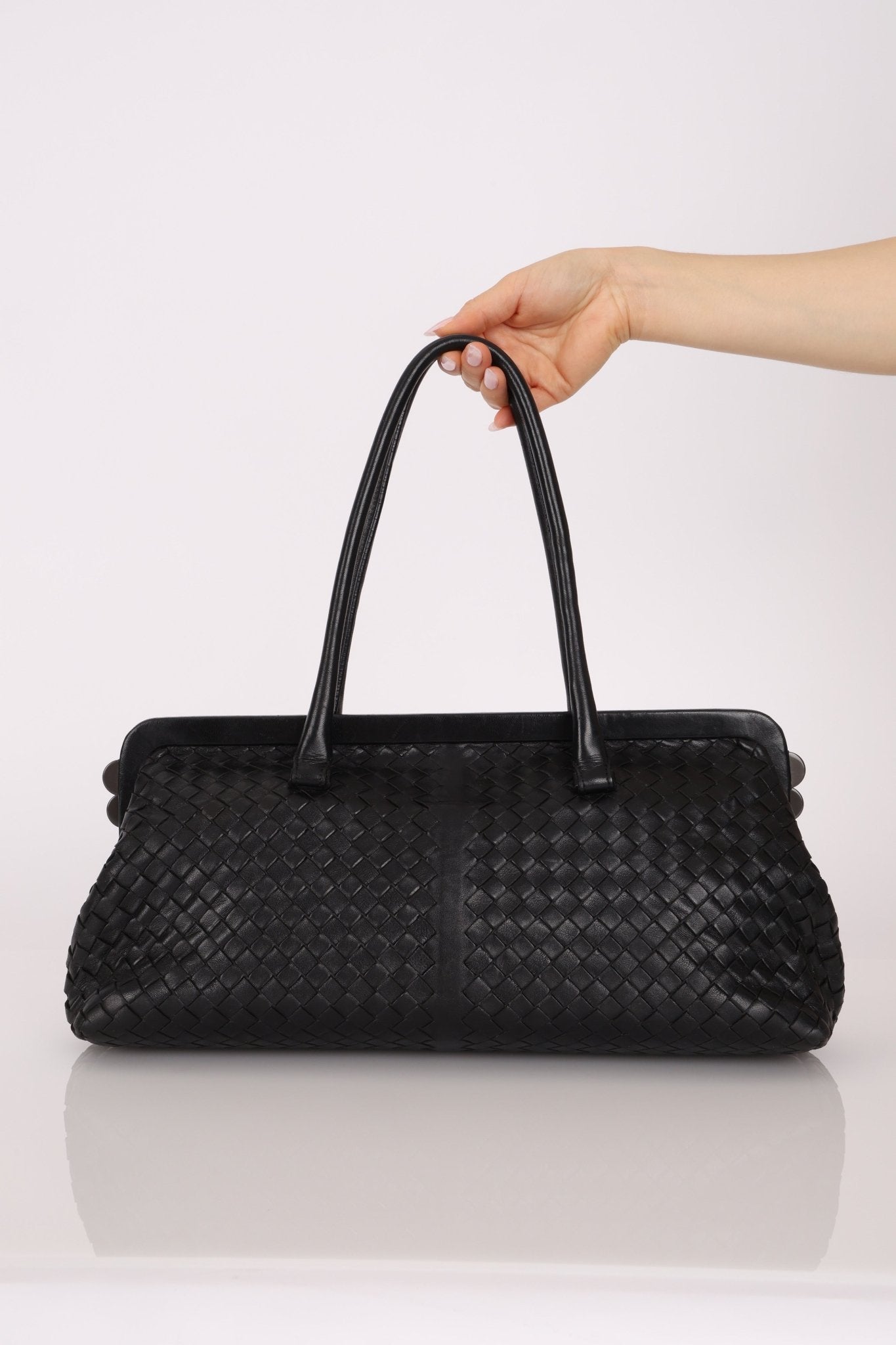 Bottega Veneta Black Intrecciato Frame East West Shoulder Bag - FashioNica
