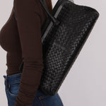 Bottega Veneta Black Intrecciato Frame East West Shoulder Bag - FashioNica