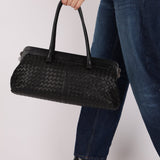 Bottega Veneta Black Intrecciato Frame East West Shoulder Bag - FashioNica