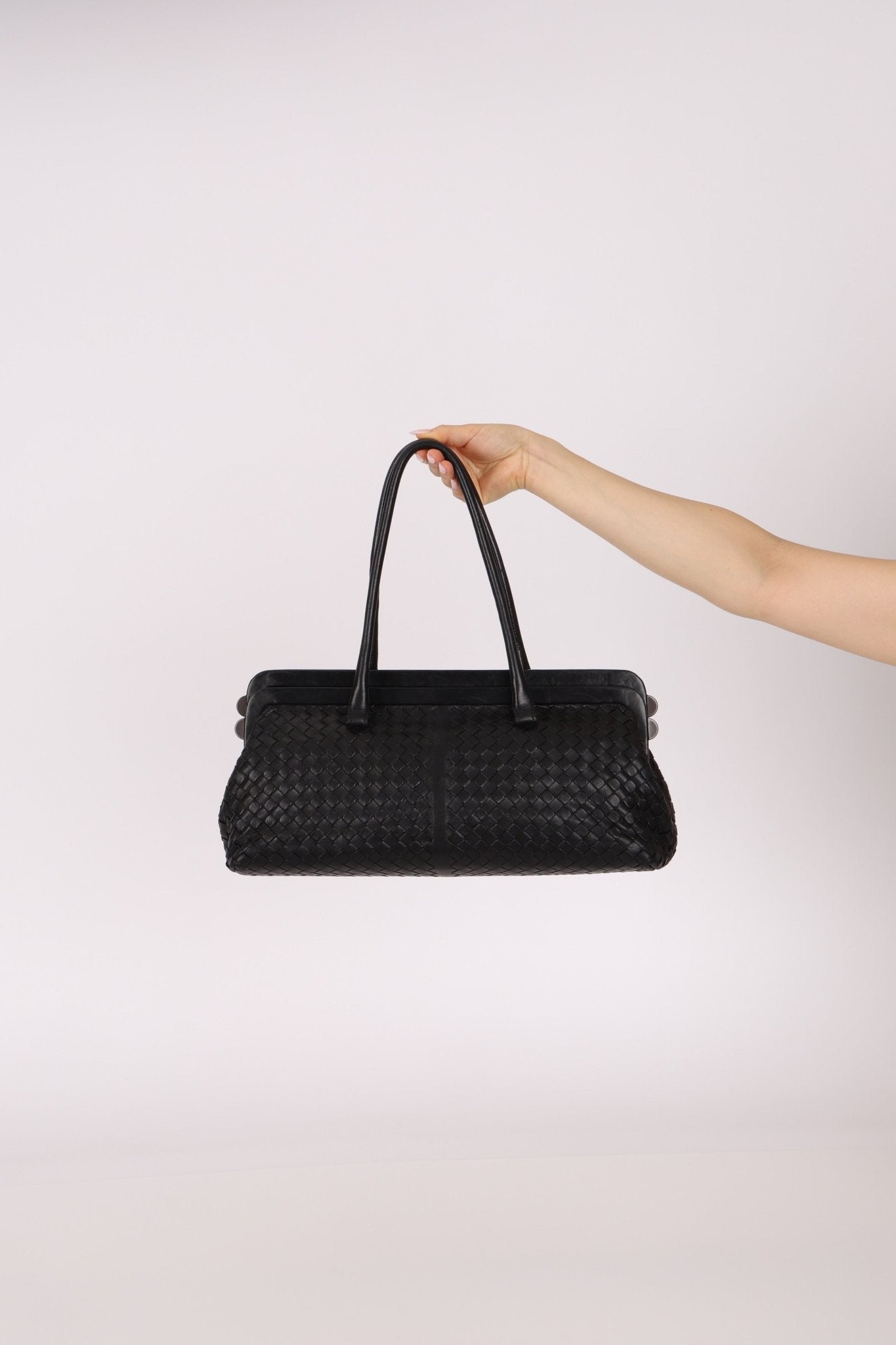 Bottega Veneta Black Intrecciato Frame East West Shoulder Bag - FashioNica