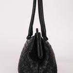Bottega Veneta Black Intrecciato Frame East West Shoulder Bag - FashioNica