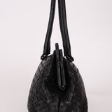 Bottega Veneta Black Intrecciato Frame East West Shoulder Bag - FashioNica