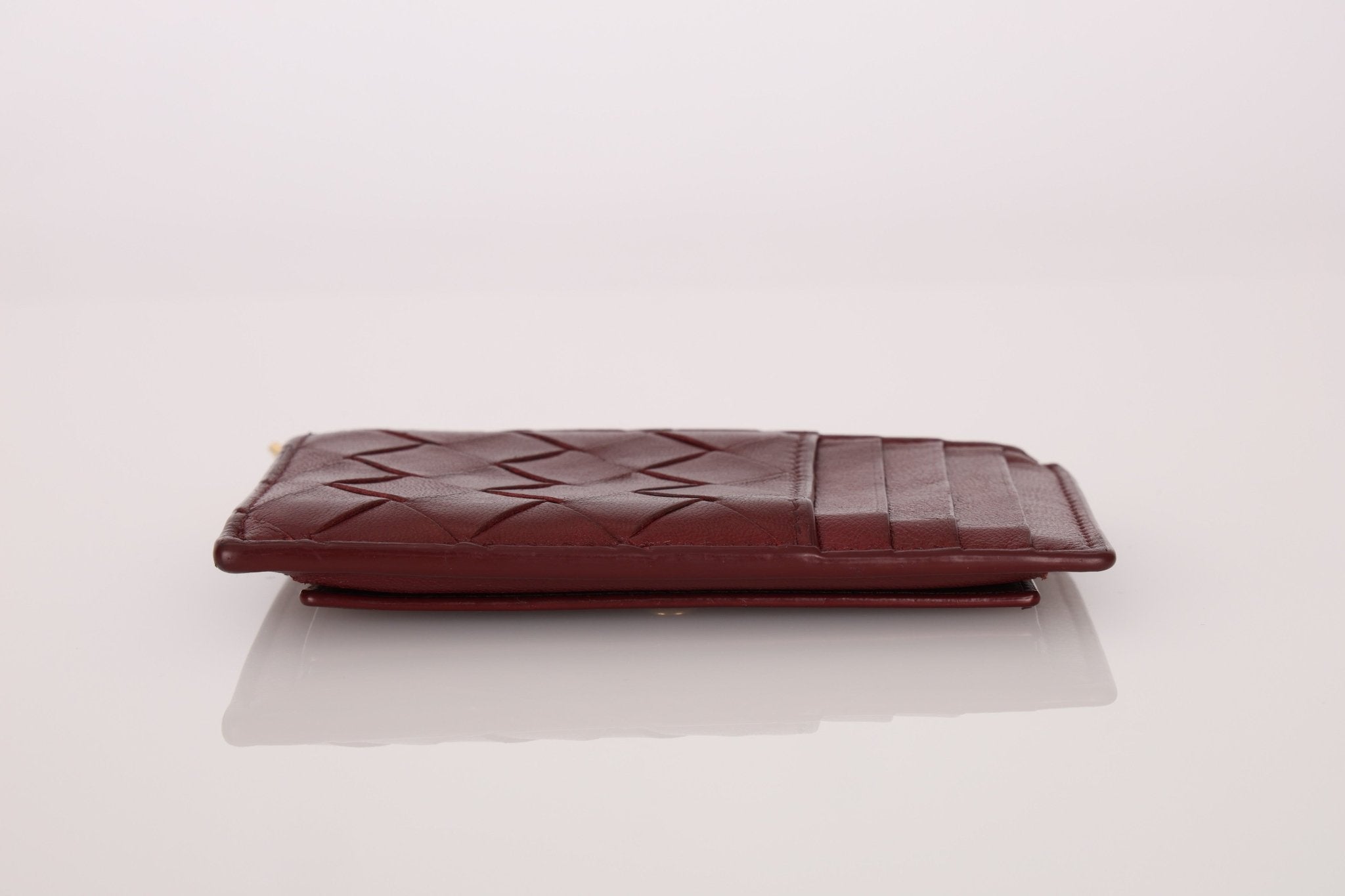 Bottega Veneta Bordeaux Intrecciato Card Case - FashioNica