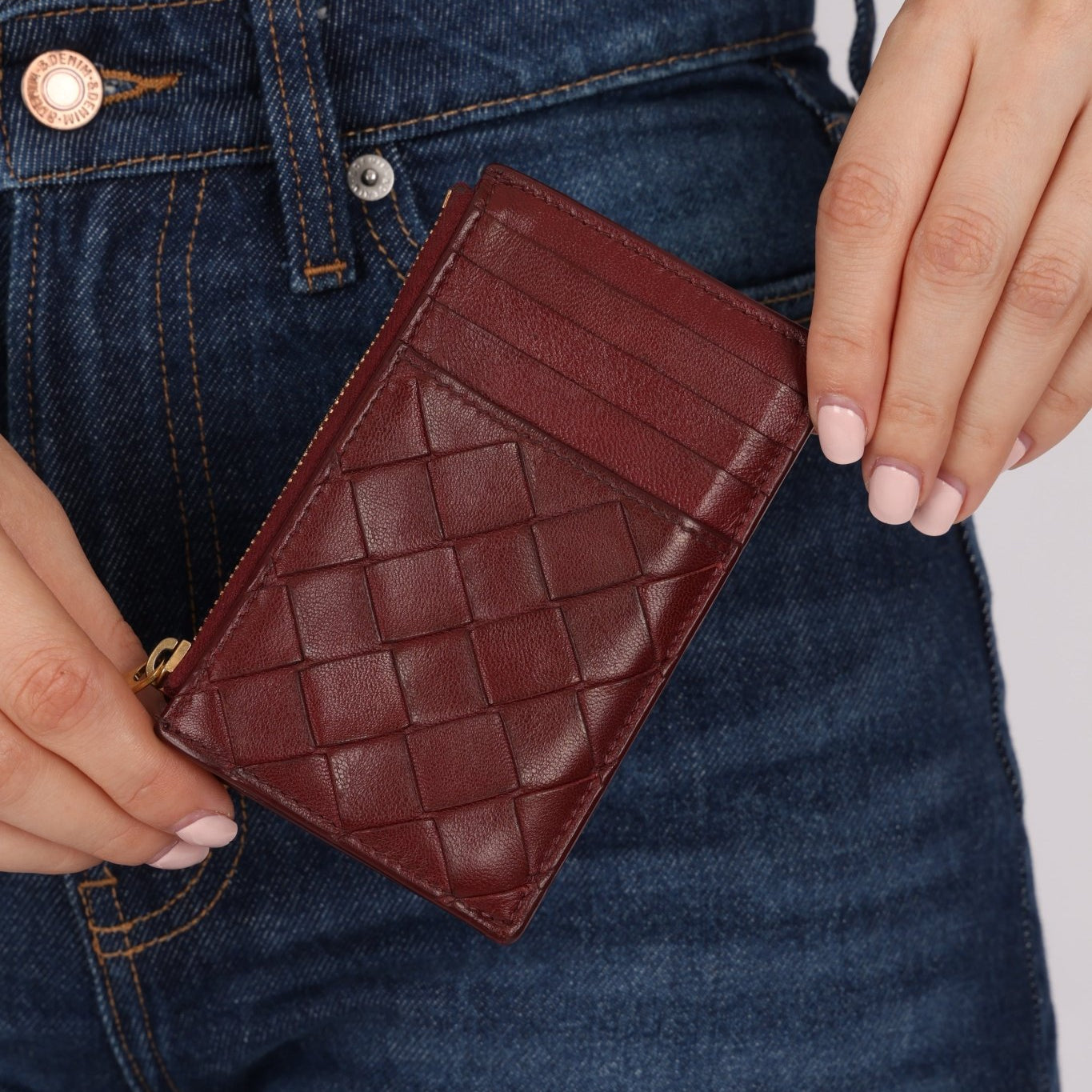 Bottega Veneta Bordeaux Intrecciato Card Case - FashioNica