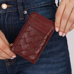 Bottega Veneta Bordeaux Intrecciato Card Case - FashioNica