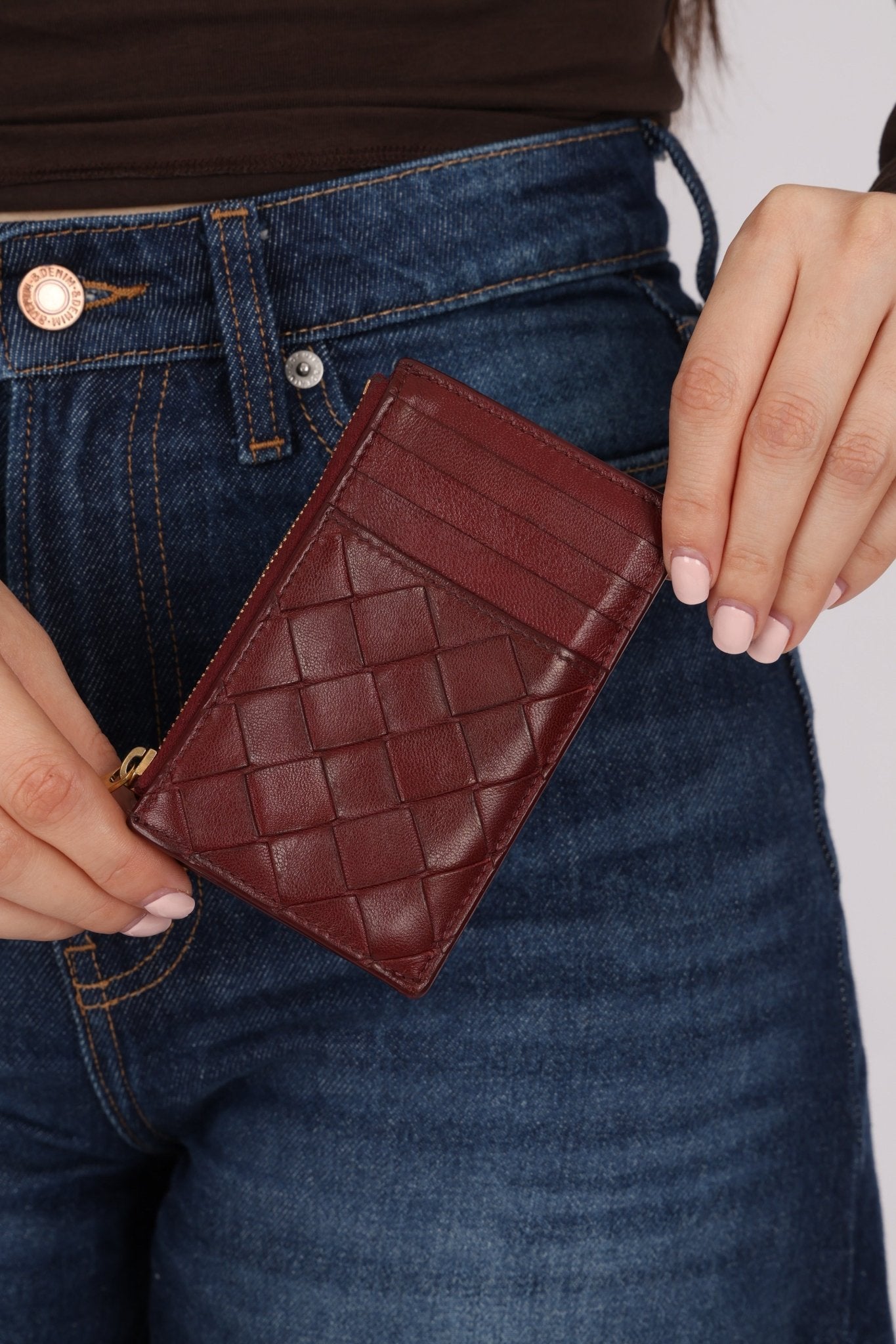 Bottega Veneta Bordeaux Intrecciato Card Case - FashioNica