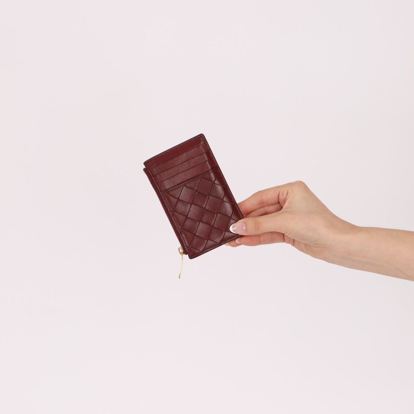 Bottega Veneta Bordeaux Intrecciato Card Case - FashioNica
