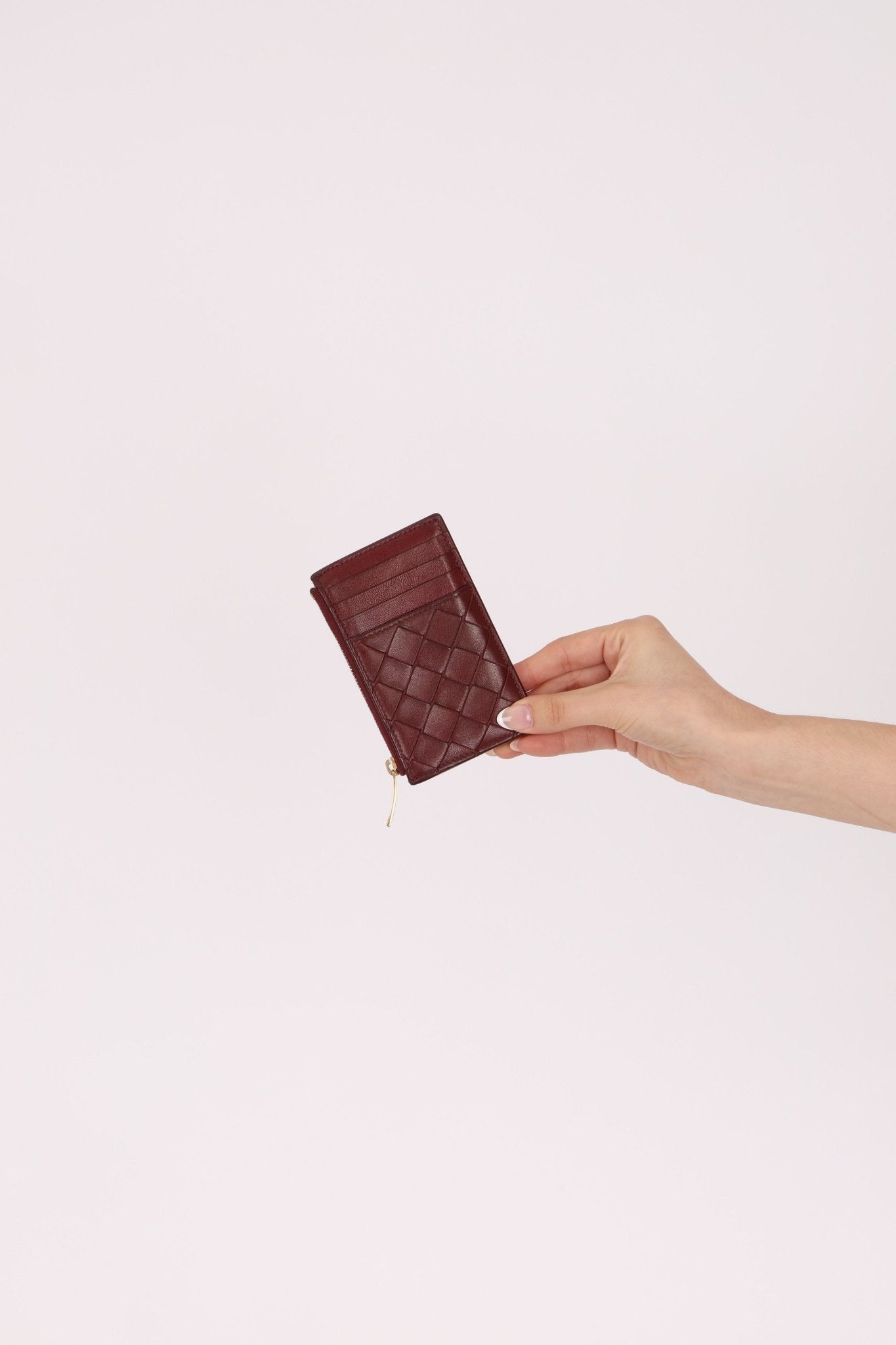 Bottega Veneta Bordeaux Intrecciato Card Case - FashioNica