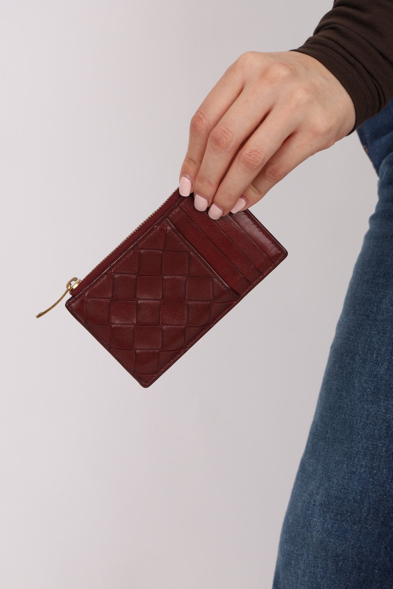 Bottega Veneta Bordeaux Intrecciato Card Case - FashioNica
