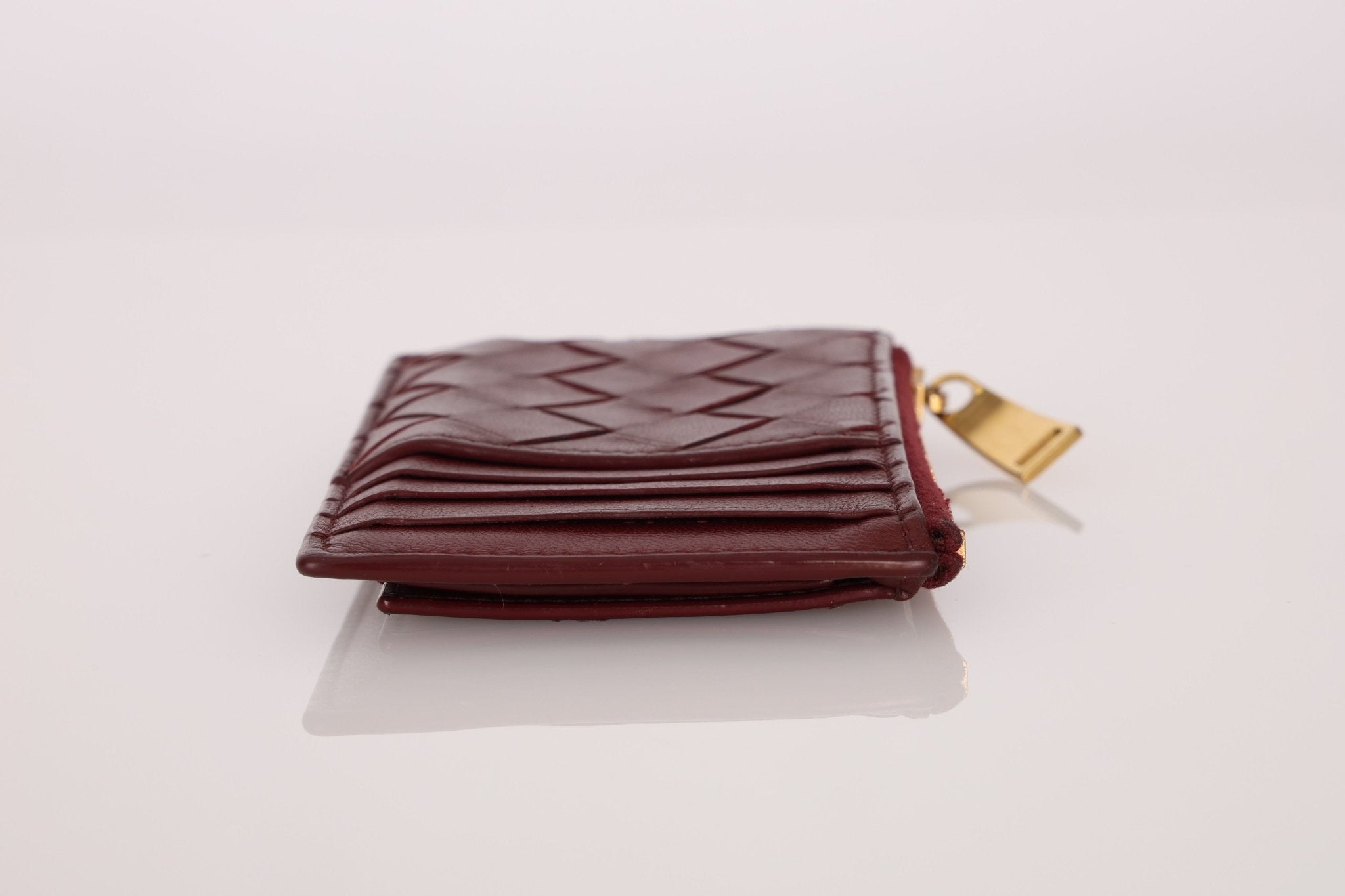 Bottega Veneta Bordeaux Intrecciato Card Case - FashioNica