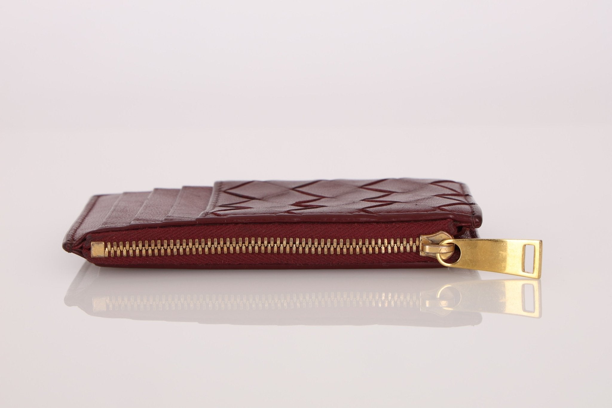 Bottega Veneta Bordeaux Intrecciato Card Case - FashioNica