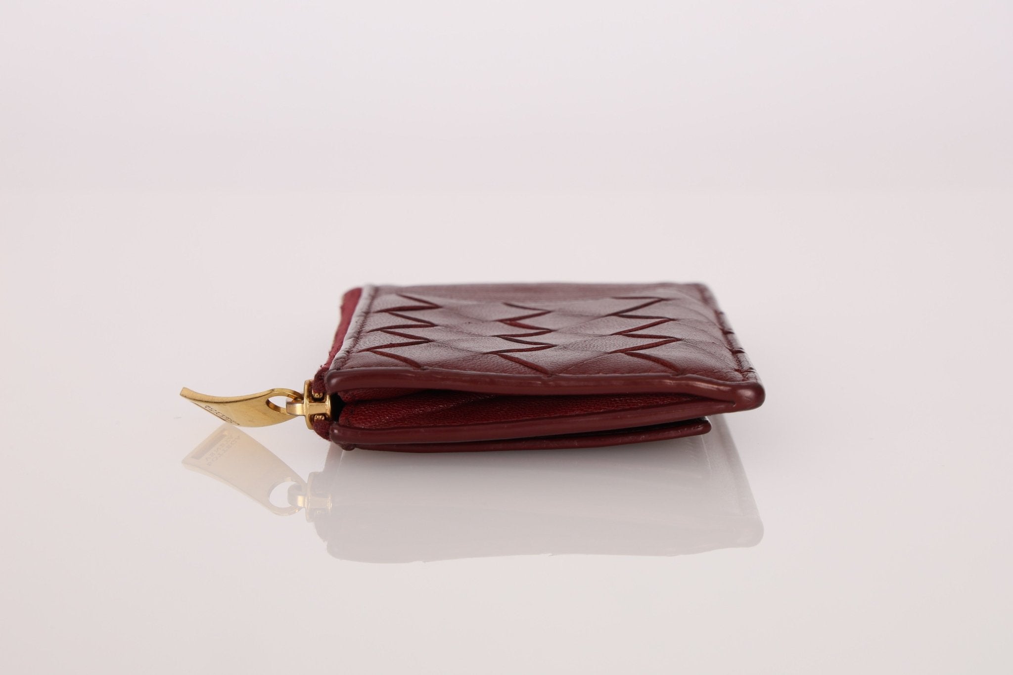 Bottega Veneta Bordeaux Intrecciato Card Case - FashioNica