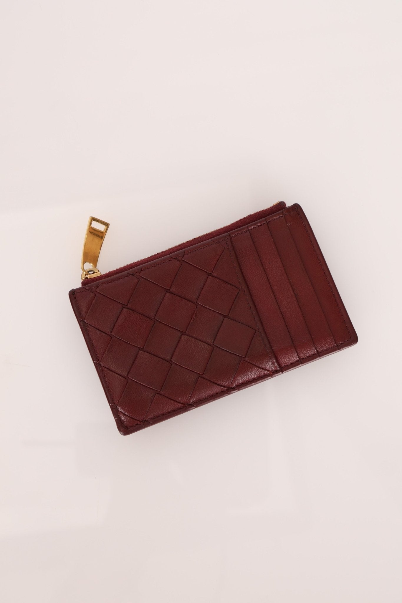 Bottega Veneta Bordeaux Intrecciato Card Case - FashioNica