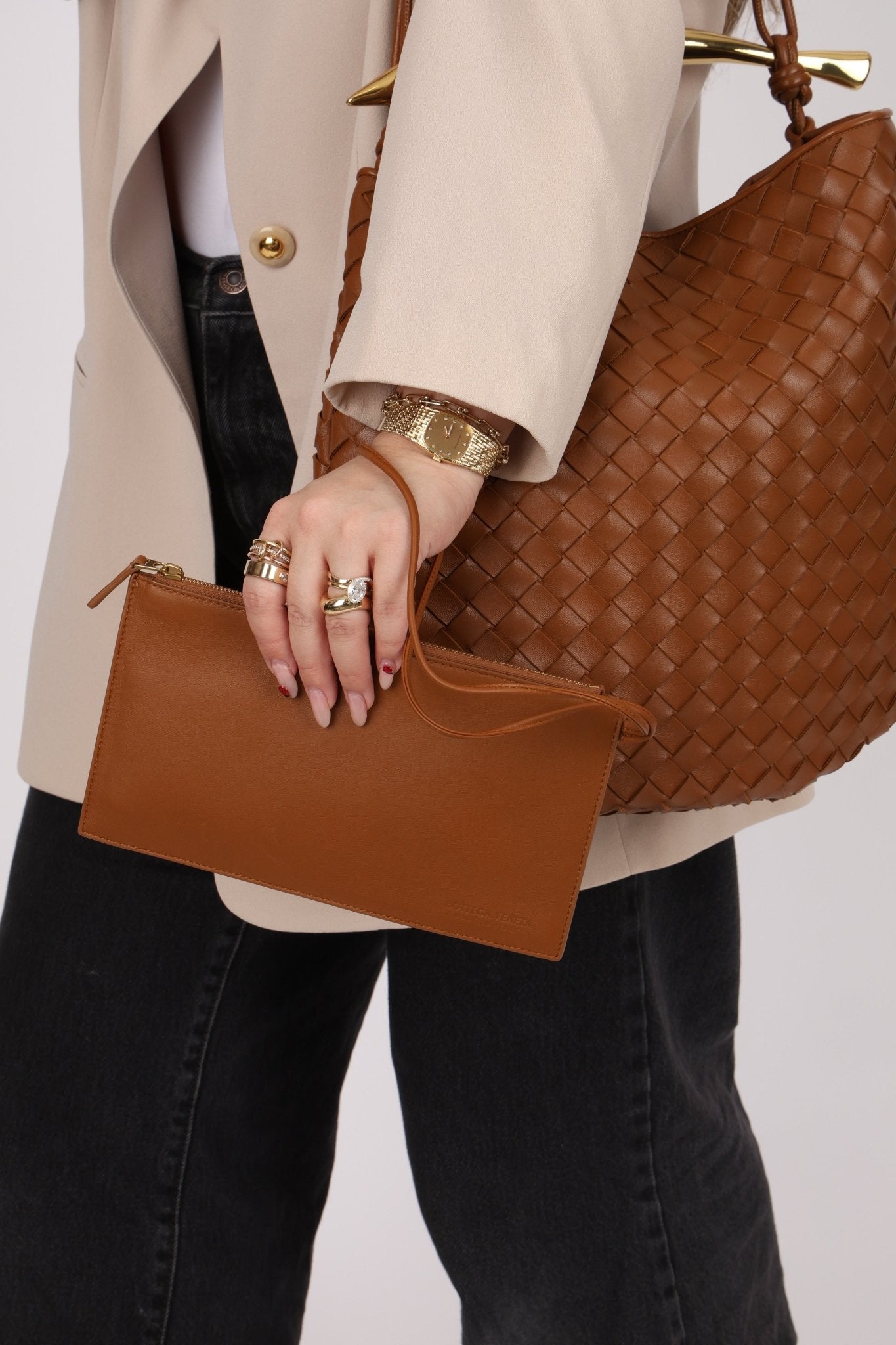 Bottega Veneta Brown Intrecciato Medium Sardine with Strap - FashioNica