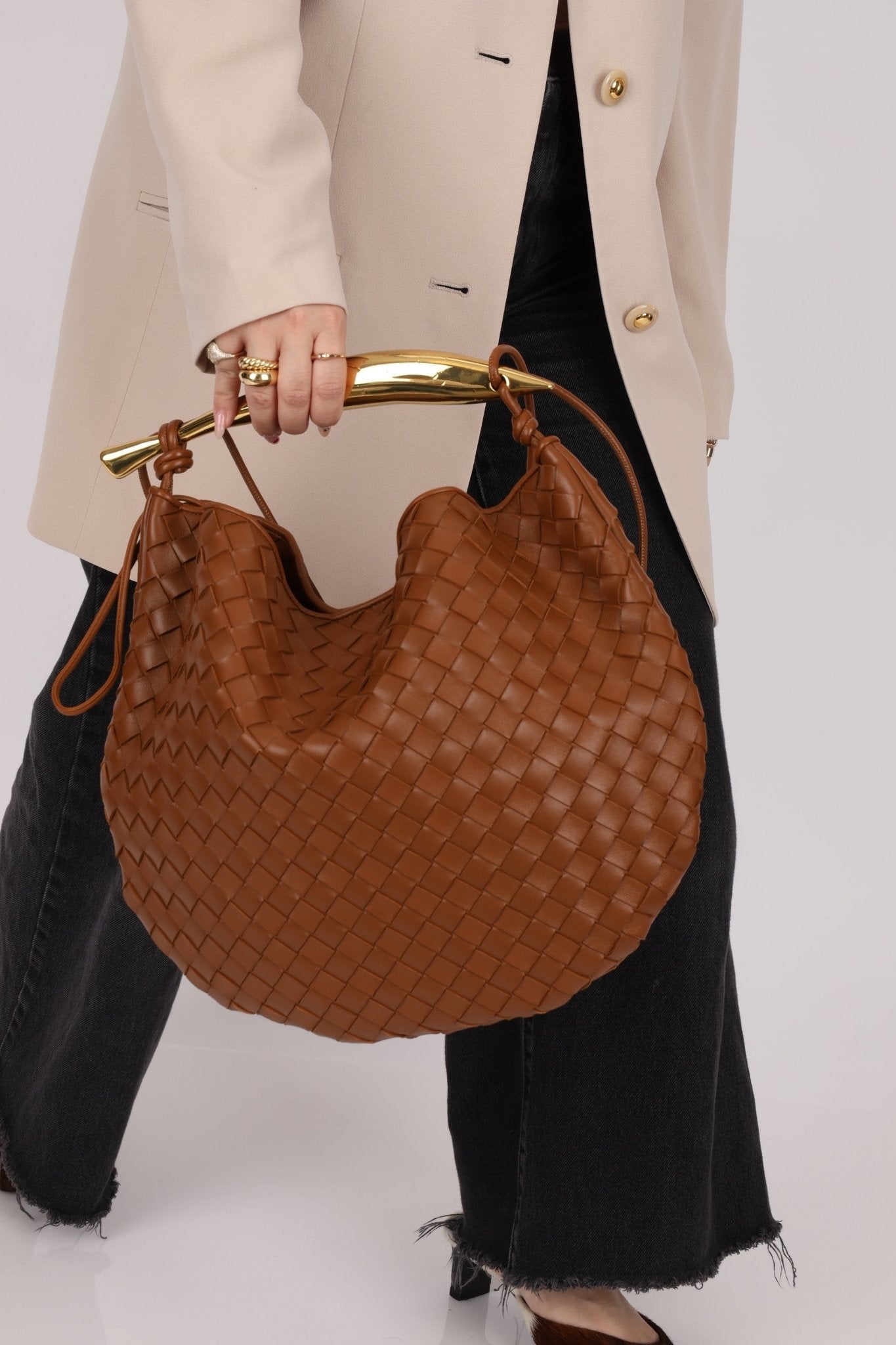 Bottega Veneta Brown Intrecciato Medium Sardine with Strap - FashioNica