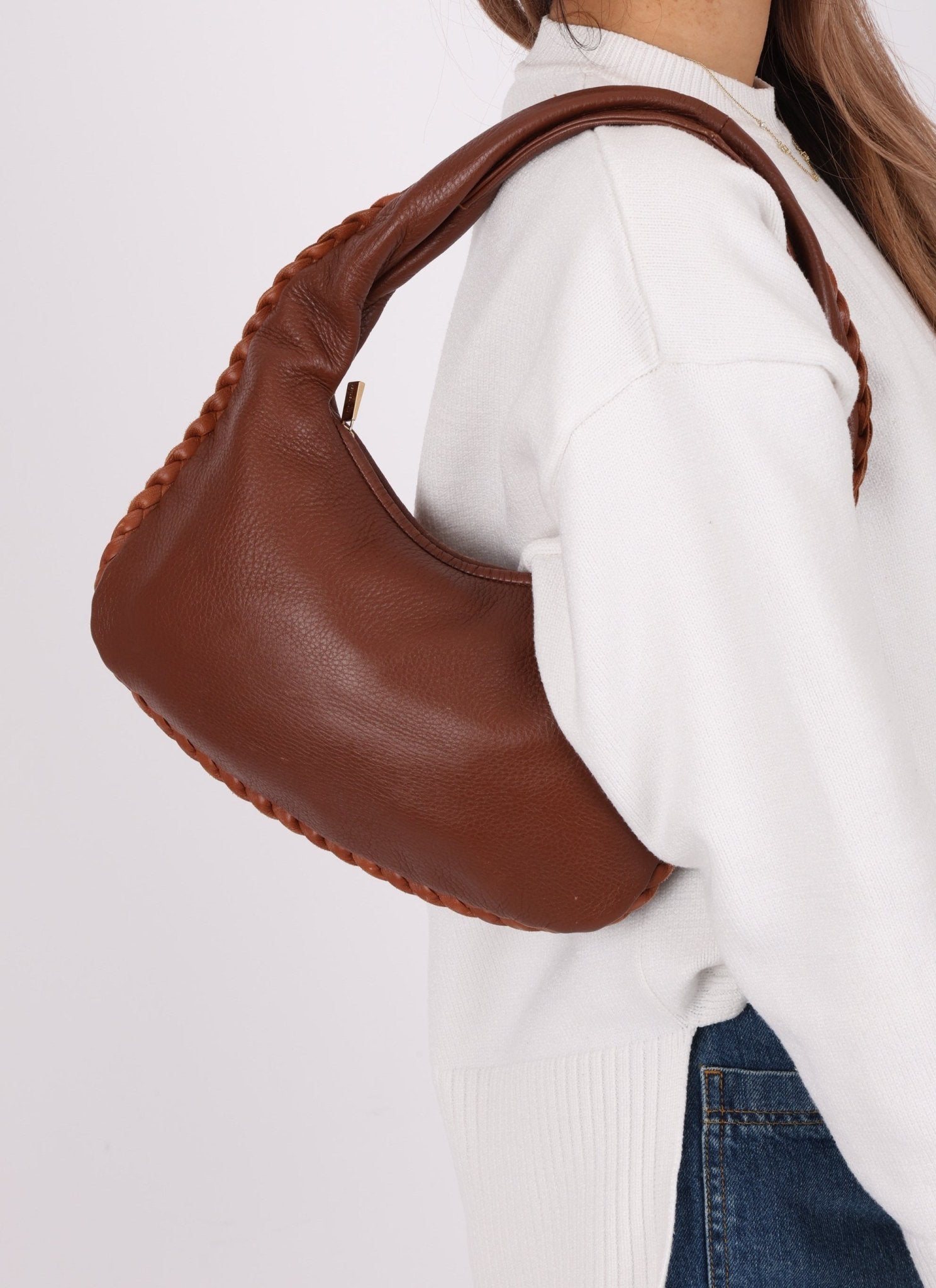 Bottega Veneta Cervo Braided Chocolate Soft Pebbled Mini Hobo - FashioNica