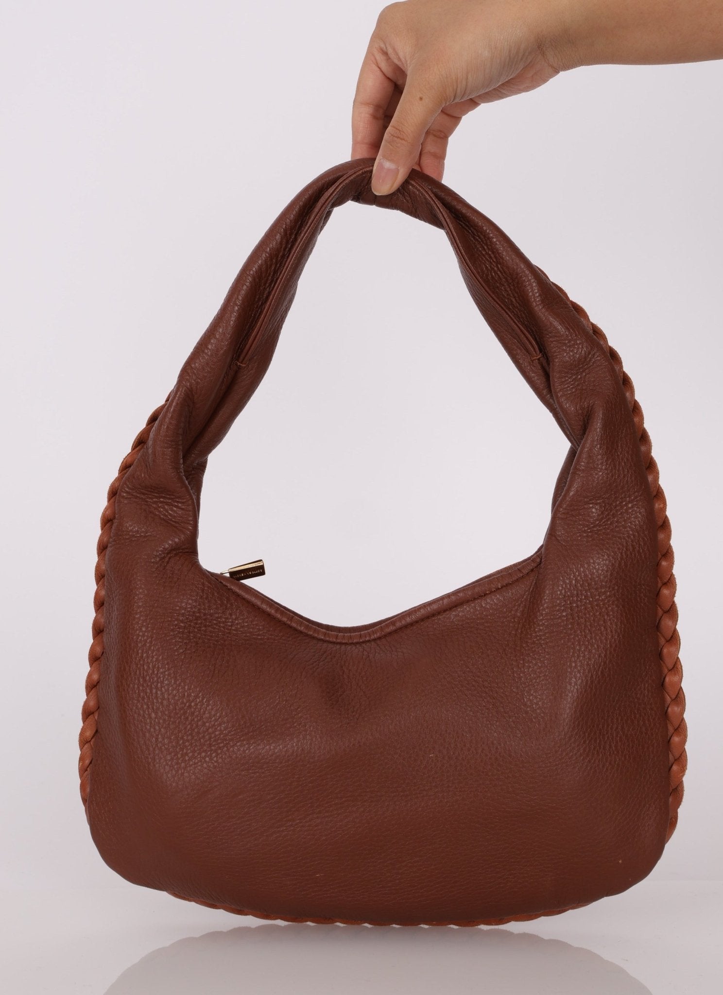 Bottega Veneta Cervo Braided Chocolate Soft Pebbled Mini Hobo - FashioNica