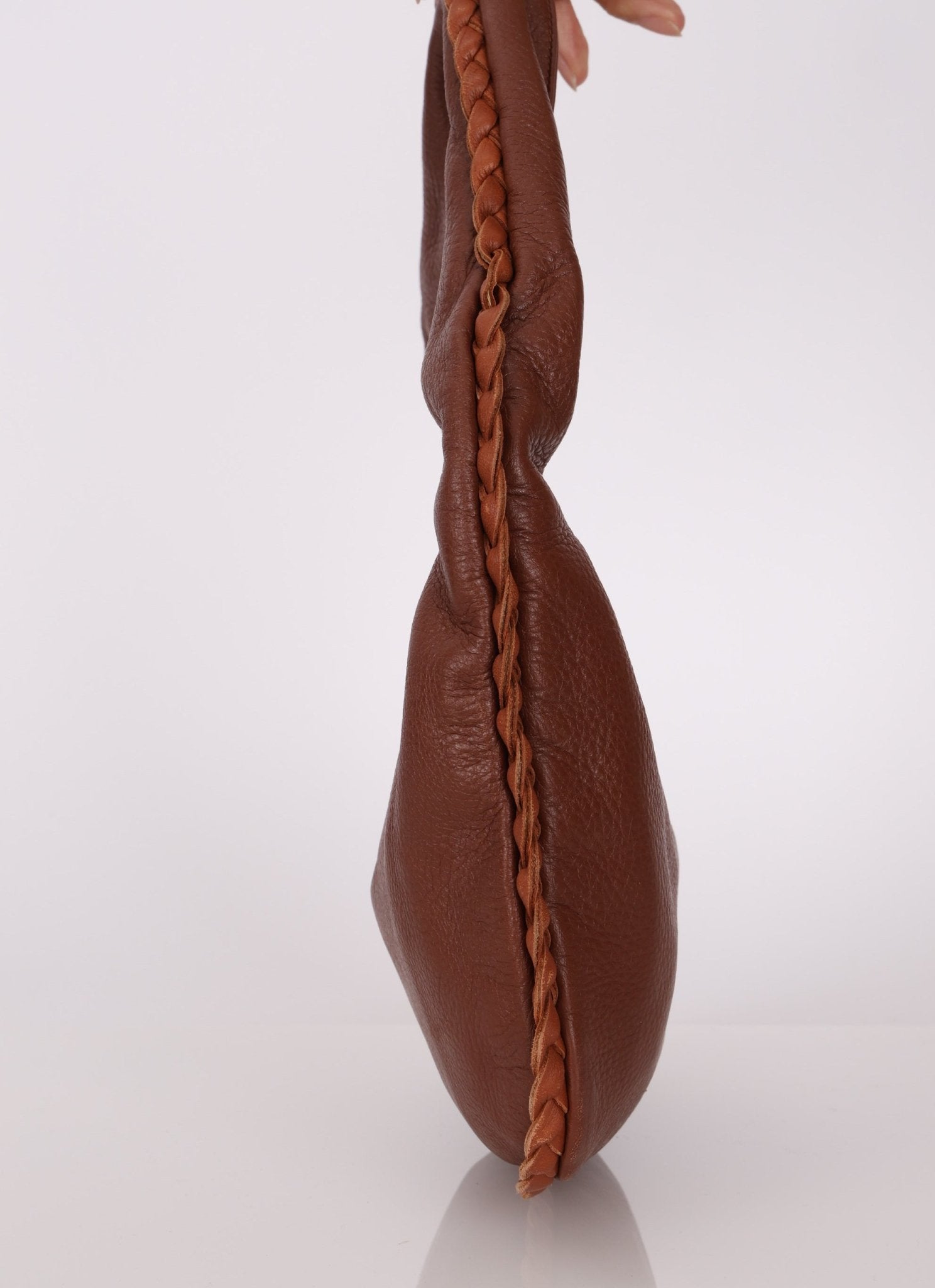 Bottega Veneta Cervo Braided Chocolate Soft Pebbled Mini Hobo - FashioNica