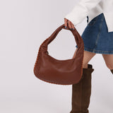 Bottega Veneta Cervo Braided Chocolate Soft Pebbled Mini Hobo - FashioNica