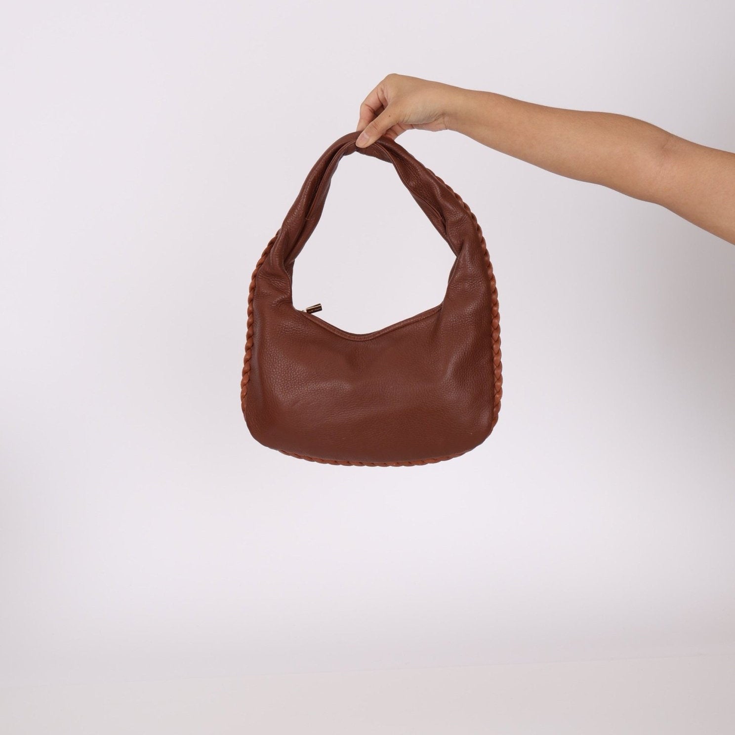 Bottega Veneta Cervo Braided Chocolate Soft Pebbled Mini Hobo - FashioNica