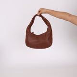 Bottega Veneta Cervo Braided Chocolate Soft Pebbled Mini Hobo - FashioNica