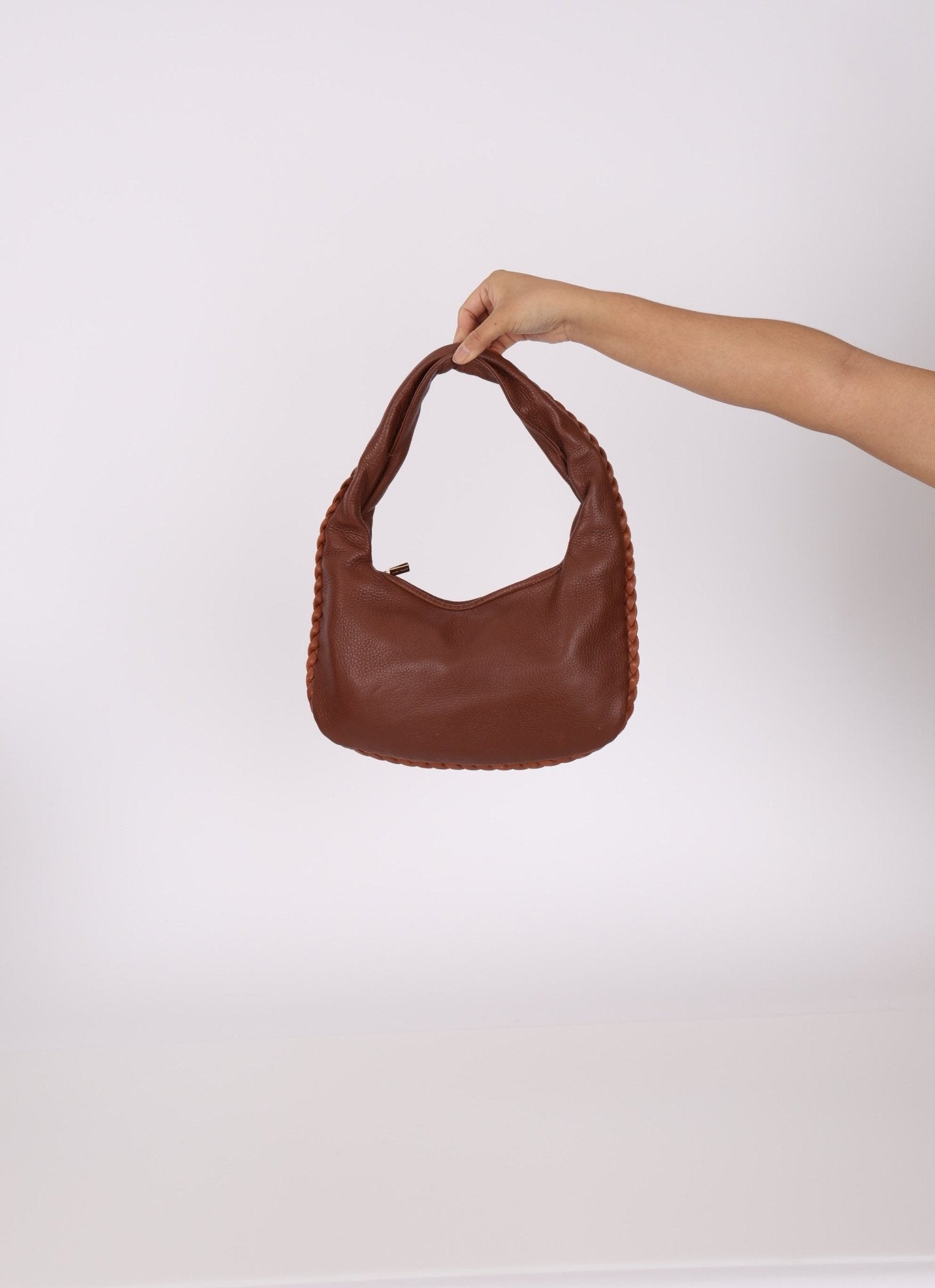 Bottega Veneta Cervo Braided Chocolate Soft Pebbled Mini Hobo - FashioNica