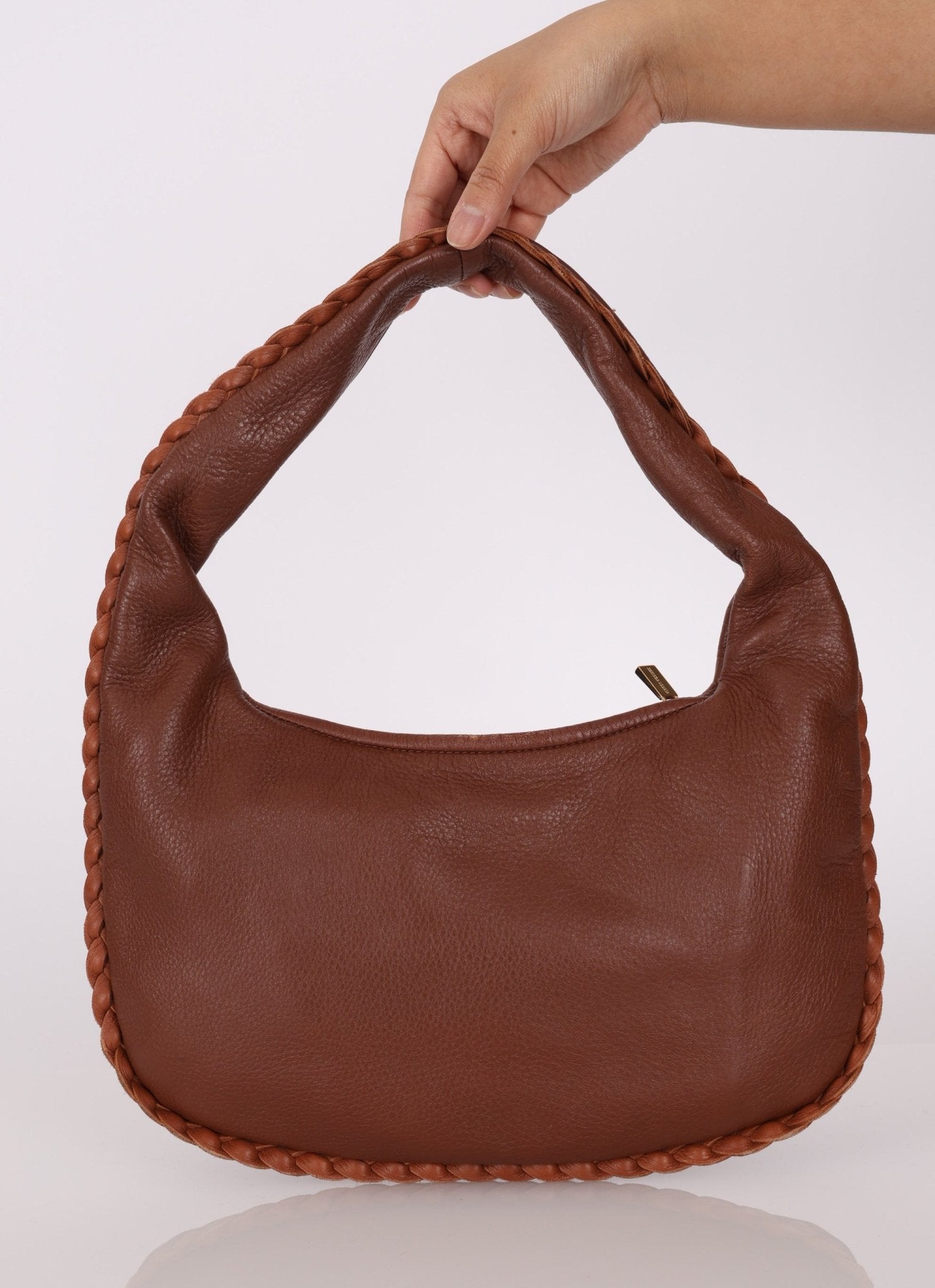 Bottega Veneta Cervo Braided Chocolate Soft Pebbled Mini Hobo - FashioNica