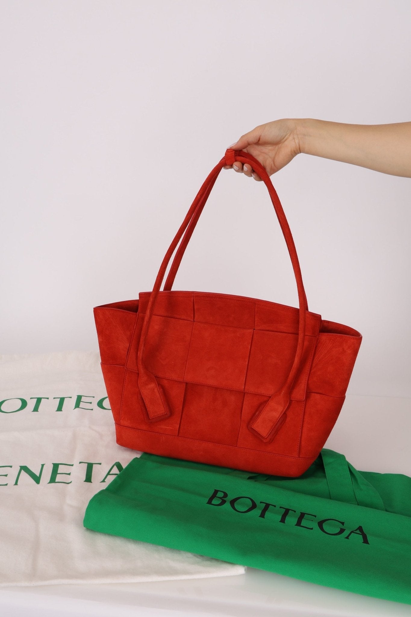Bottega Veneta Chili Red Suede Arco 33 Tote - FashioNica