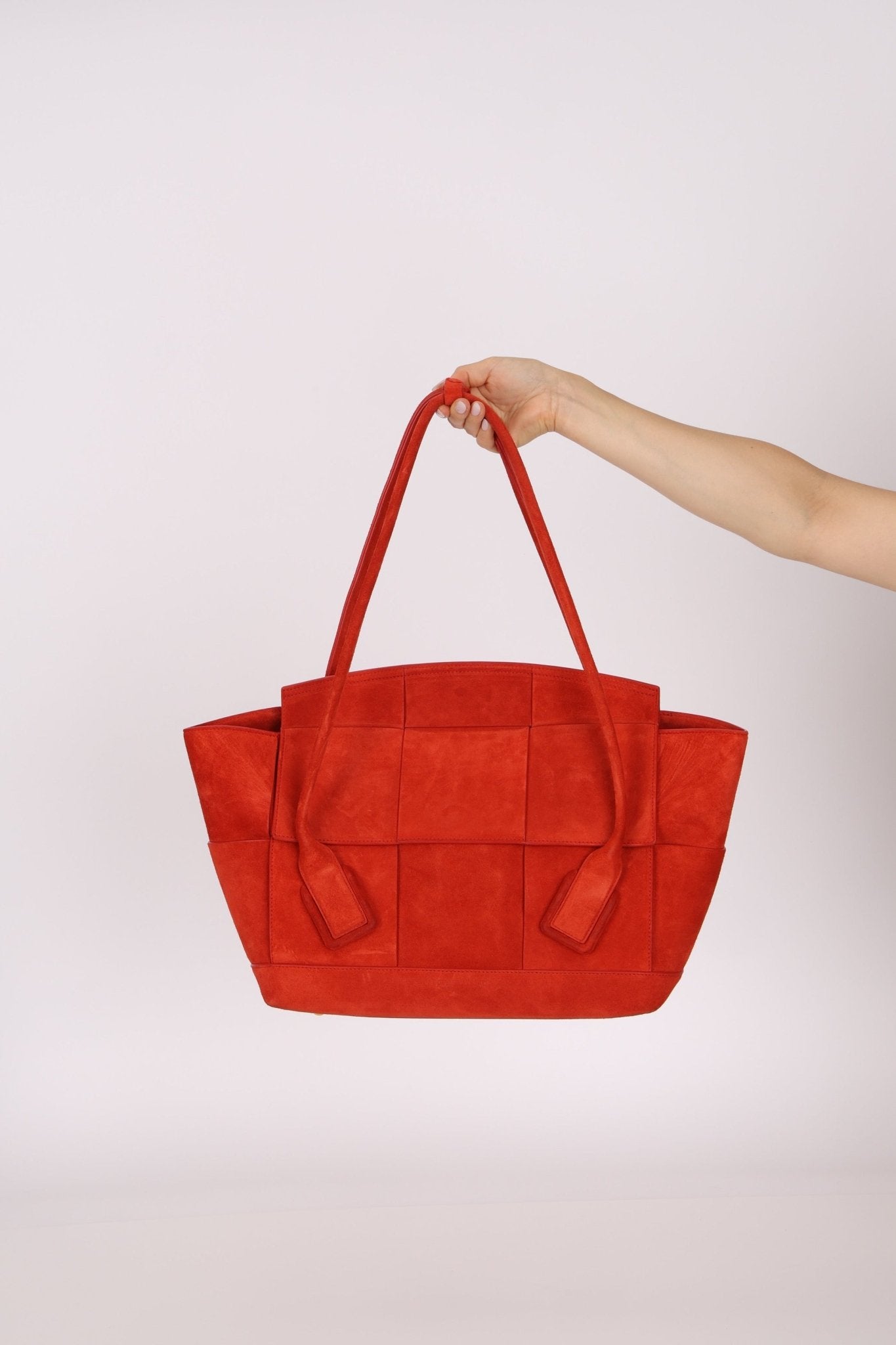 Bottega Veneta Chili Red Suede Arco 33 Tote - FashioNica