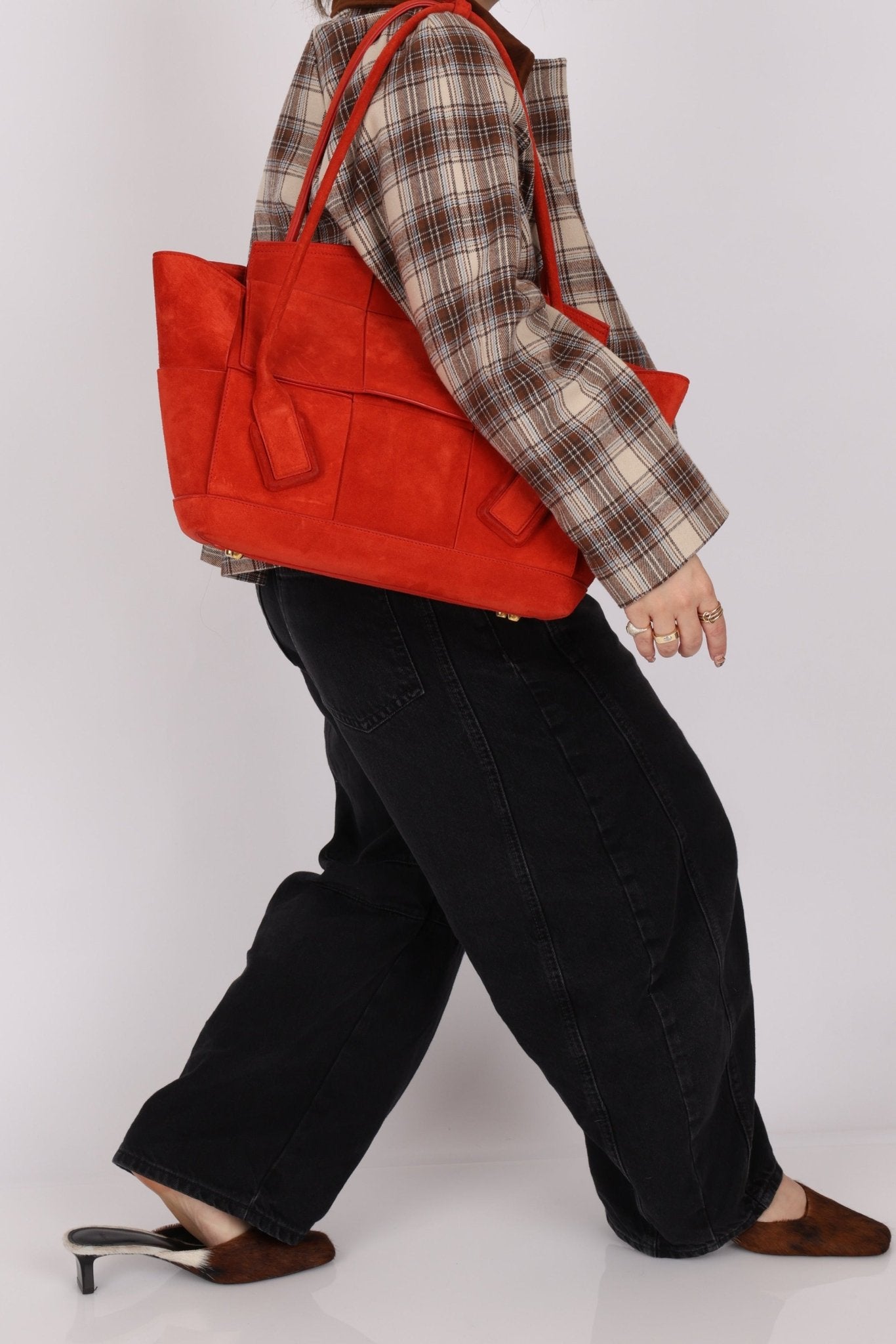 Bottega Veneta Chili Red Suede Arco 33 Tote - FashioNica
