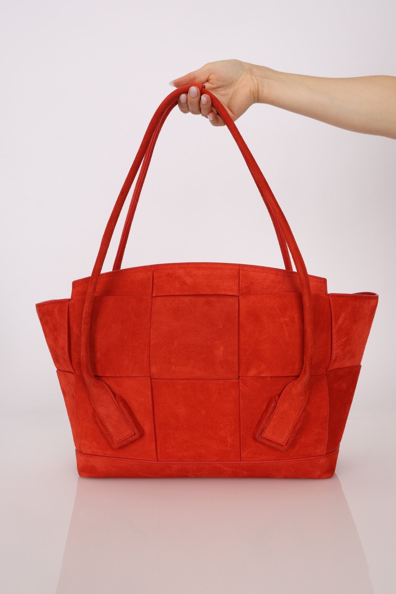 Bottega Veneta Chili Red Suede Arco 33 Tote - FashioNica